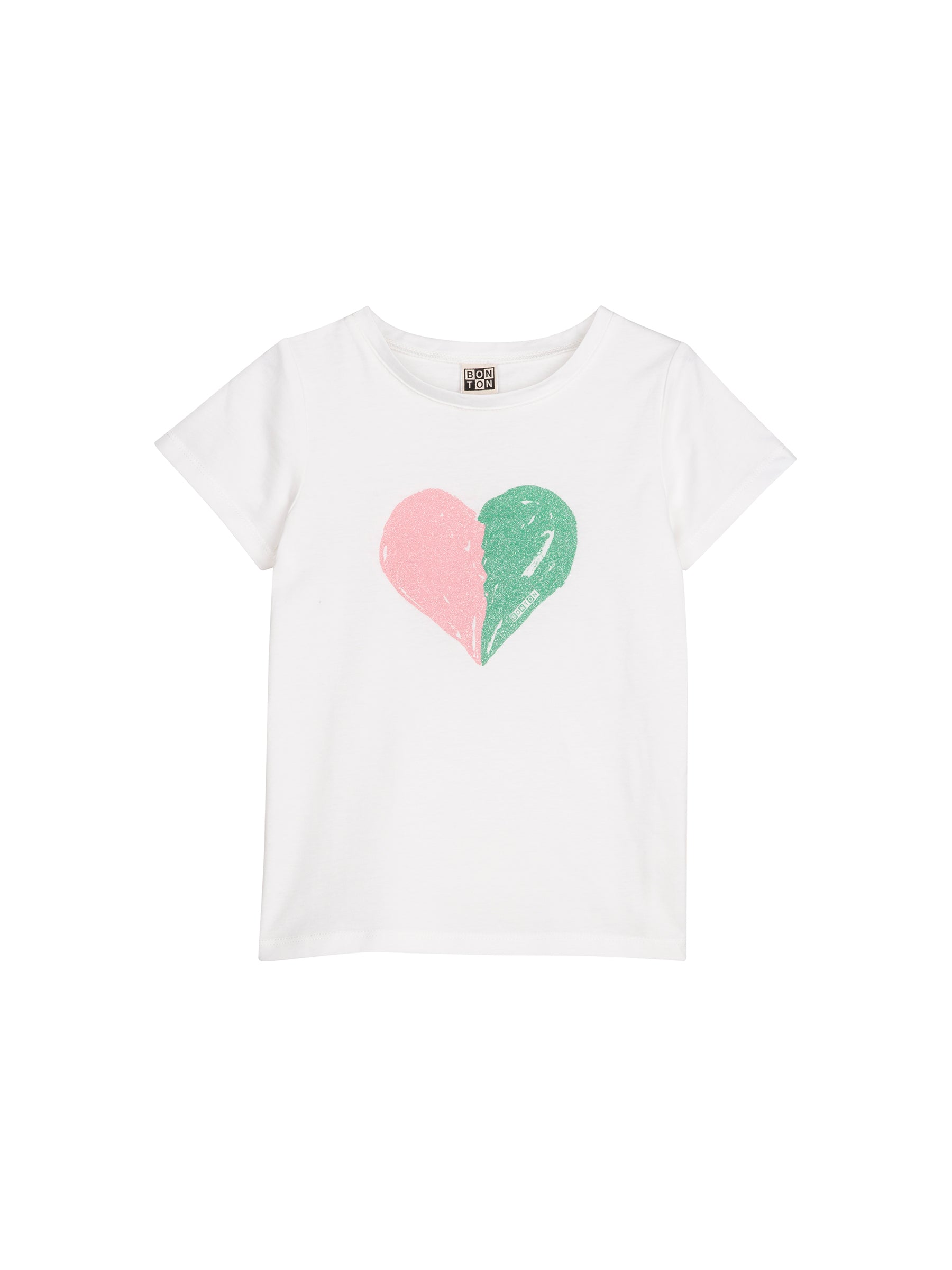 Girls White Heart Cotton T-Shirt