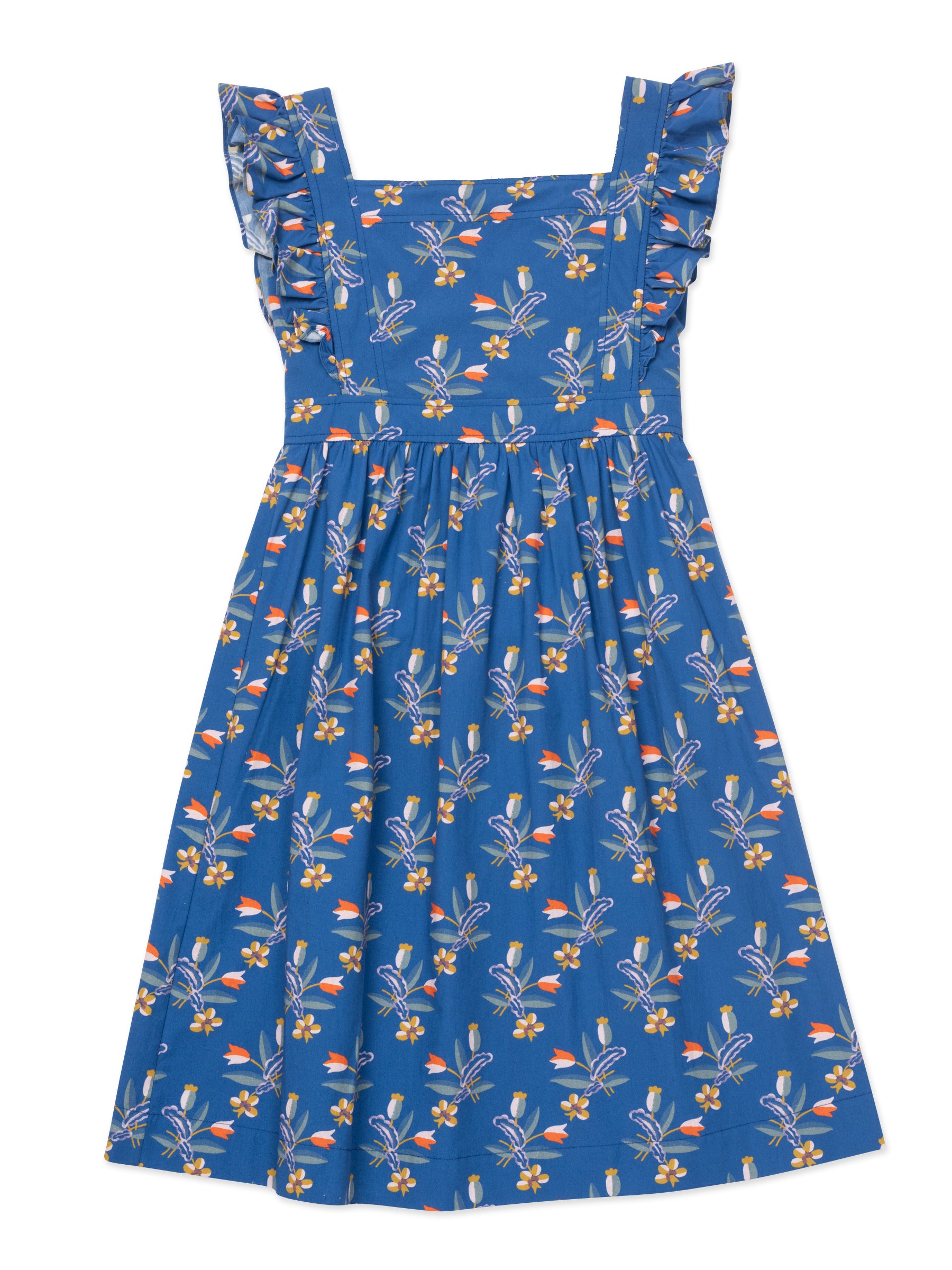 Girls Blue Printing Cotton Dress