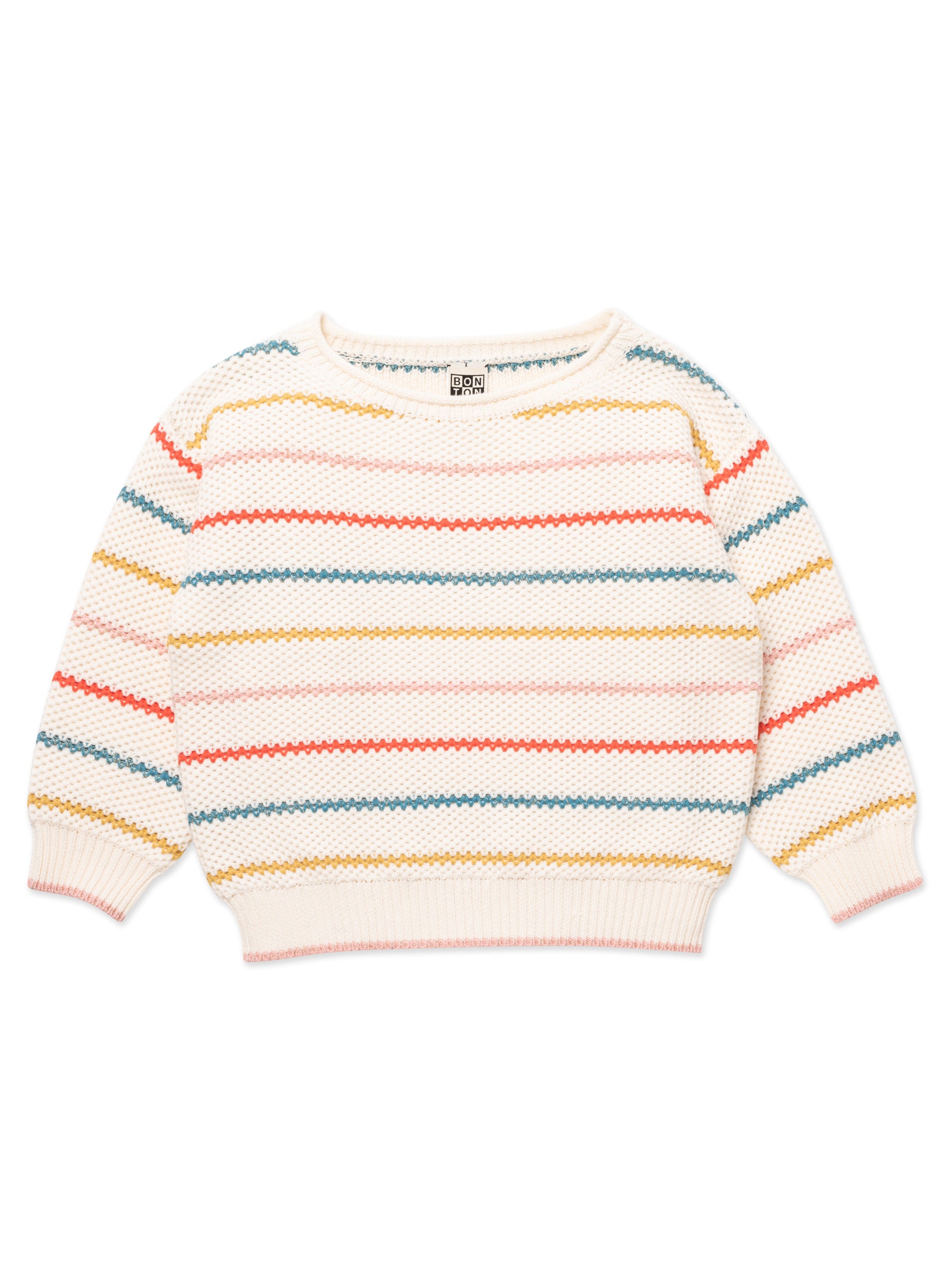 Girls White Stripe Cotton Sweater