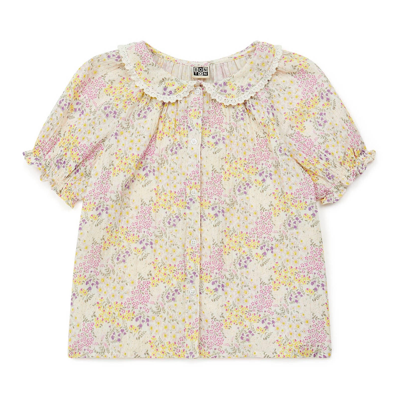 Girls Yellow Floral Cotton Shirt