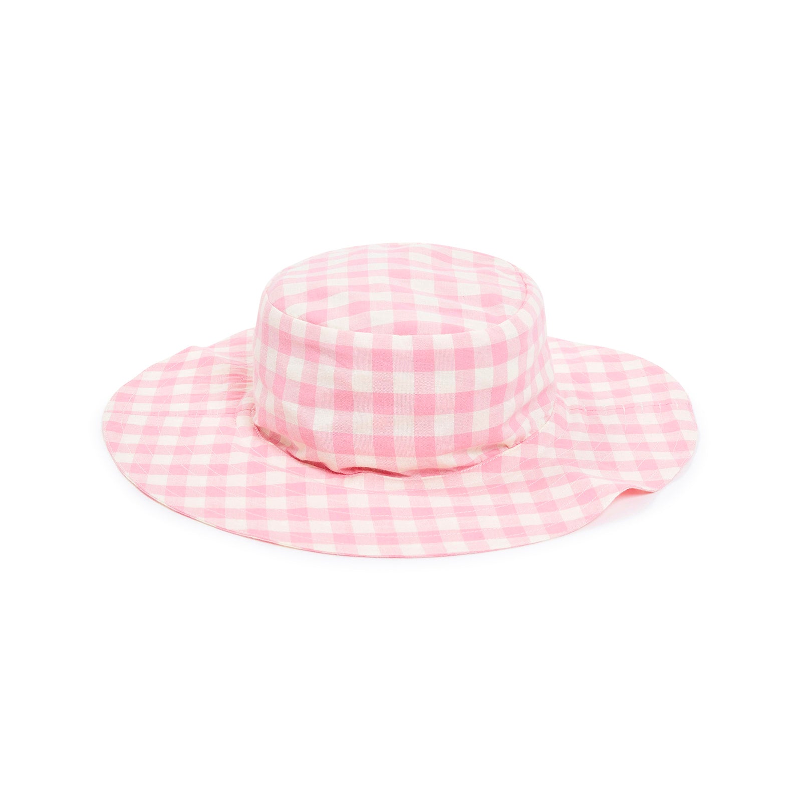 Girls Pink Check Cotton Hat