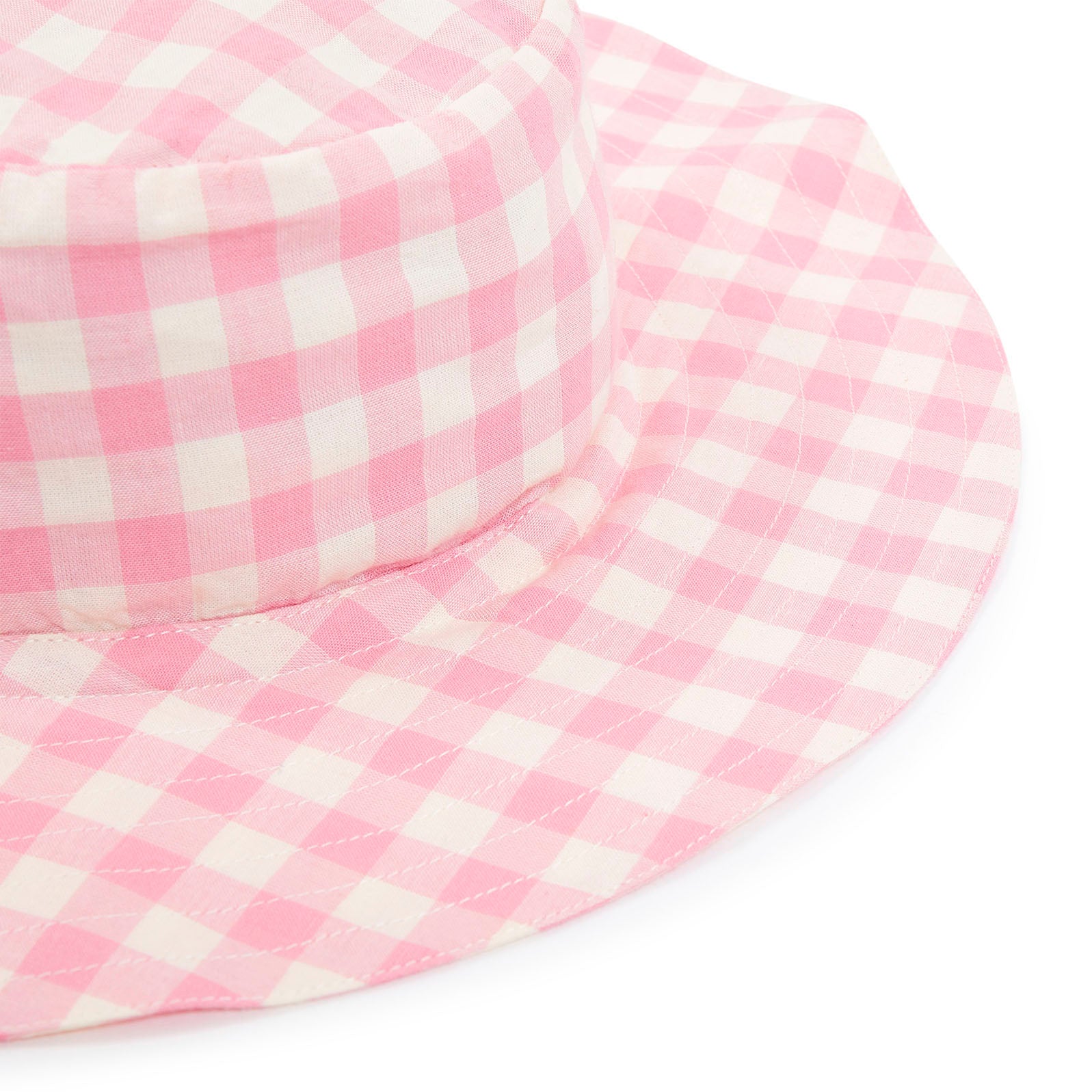 Girls Pink Check Cotton Hat