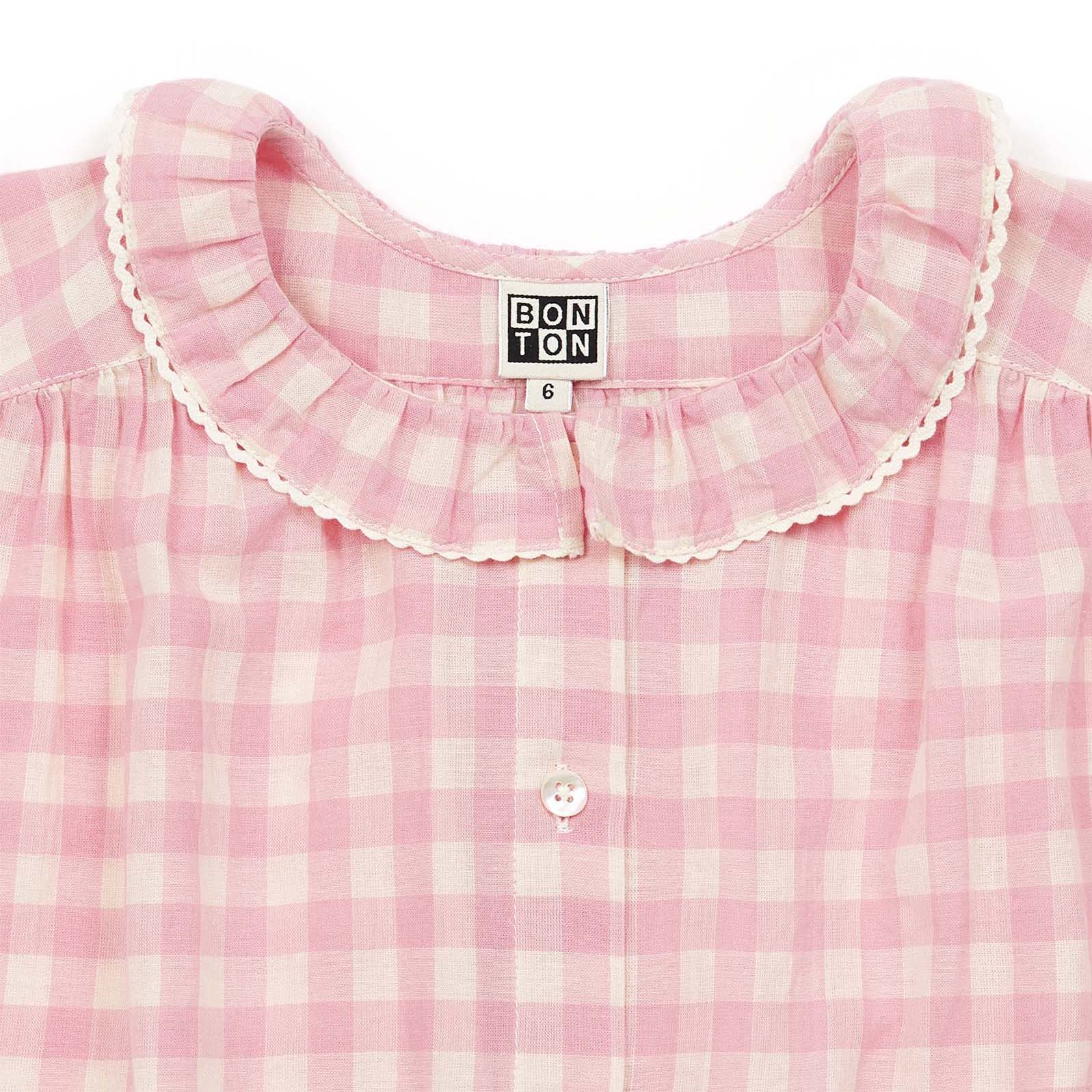 Girls Pink Check Cotton Shirt