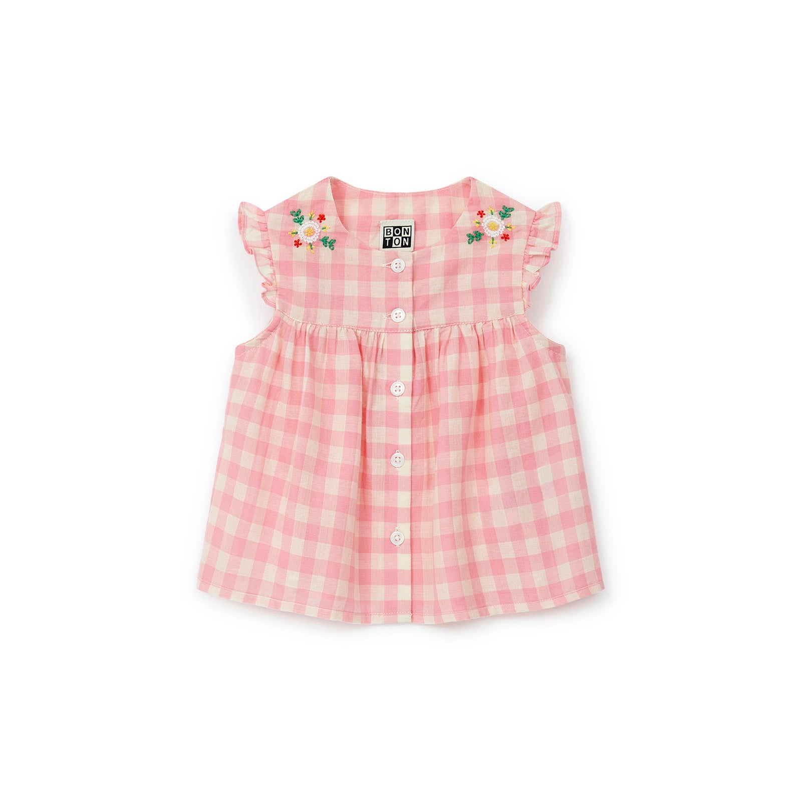 Girls Pink Check Cotton Top
