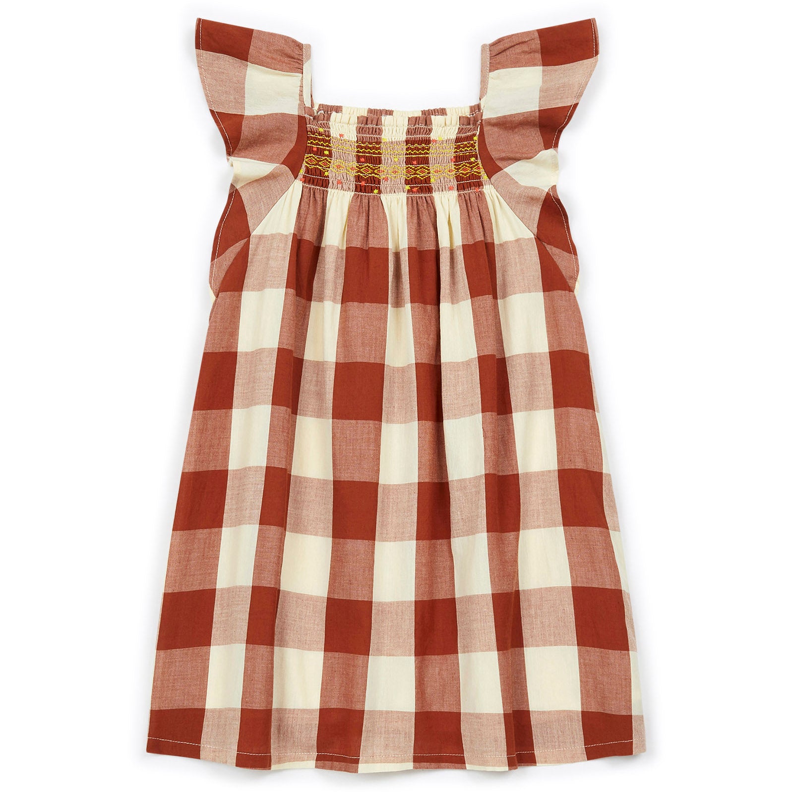Girls Caramel Check Cotton Dress