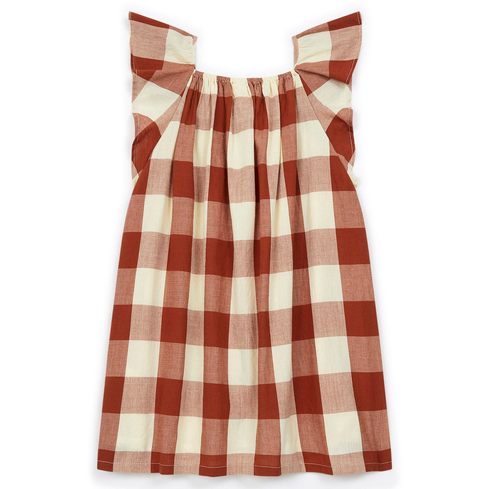 Girls Caramel Check Cotton Dress