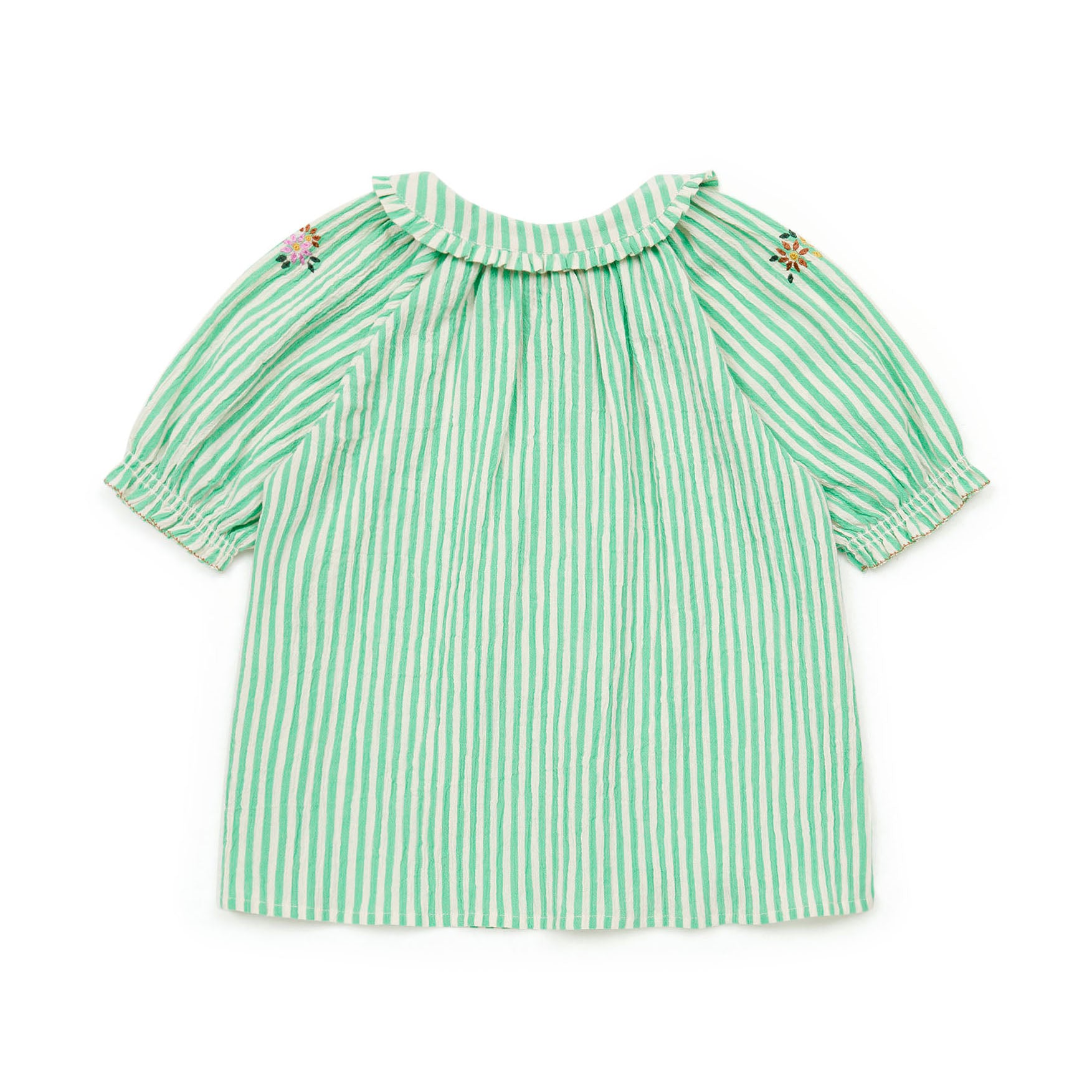 Girls Green Stripes Cotton Shirt