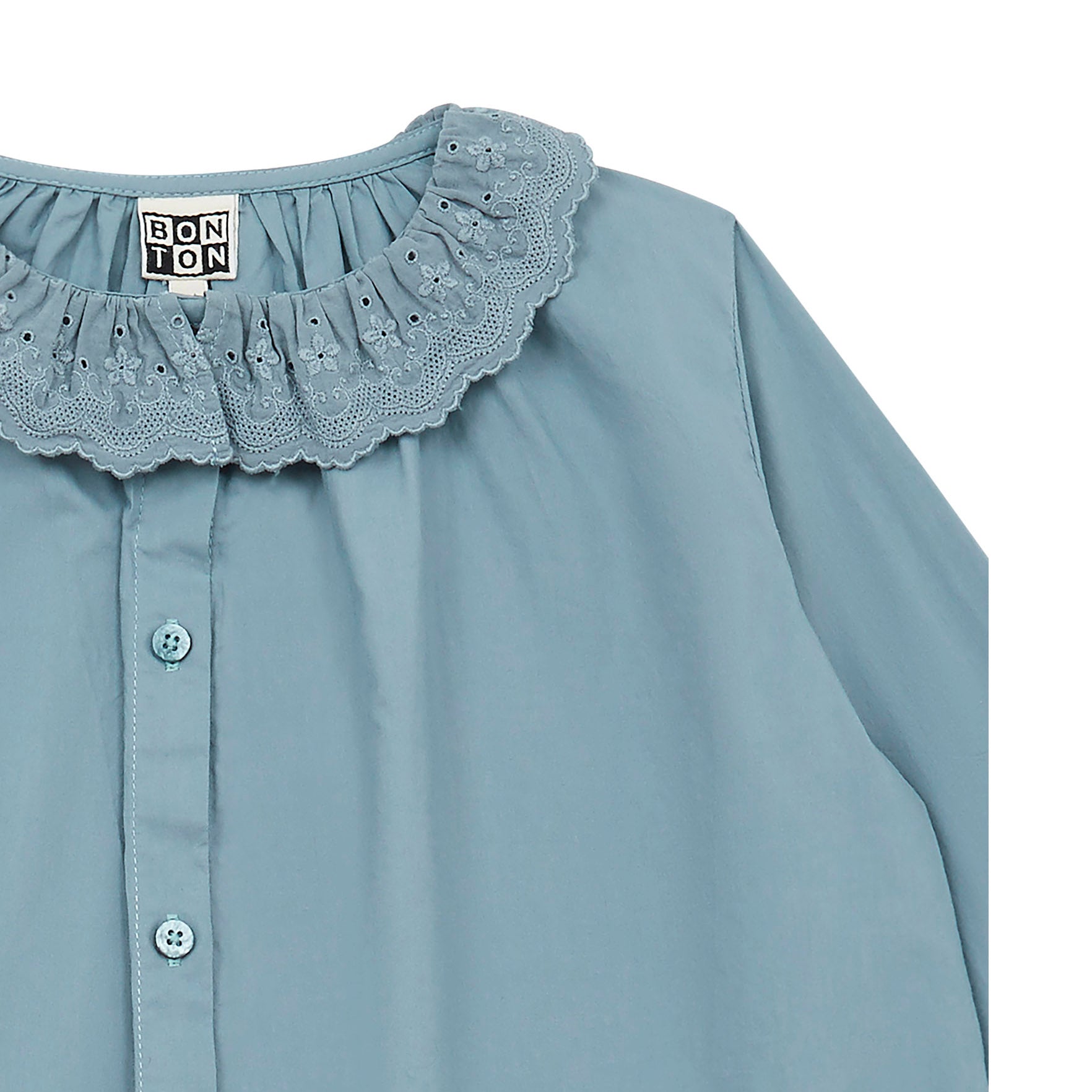 Girls Blue Ruffled Cotton Shirt