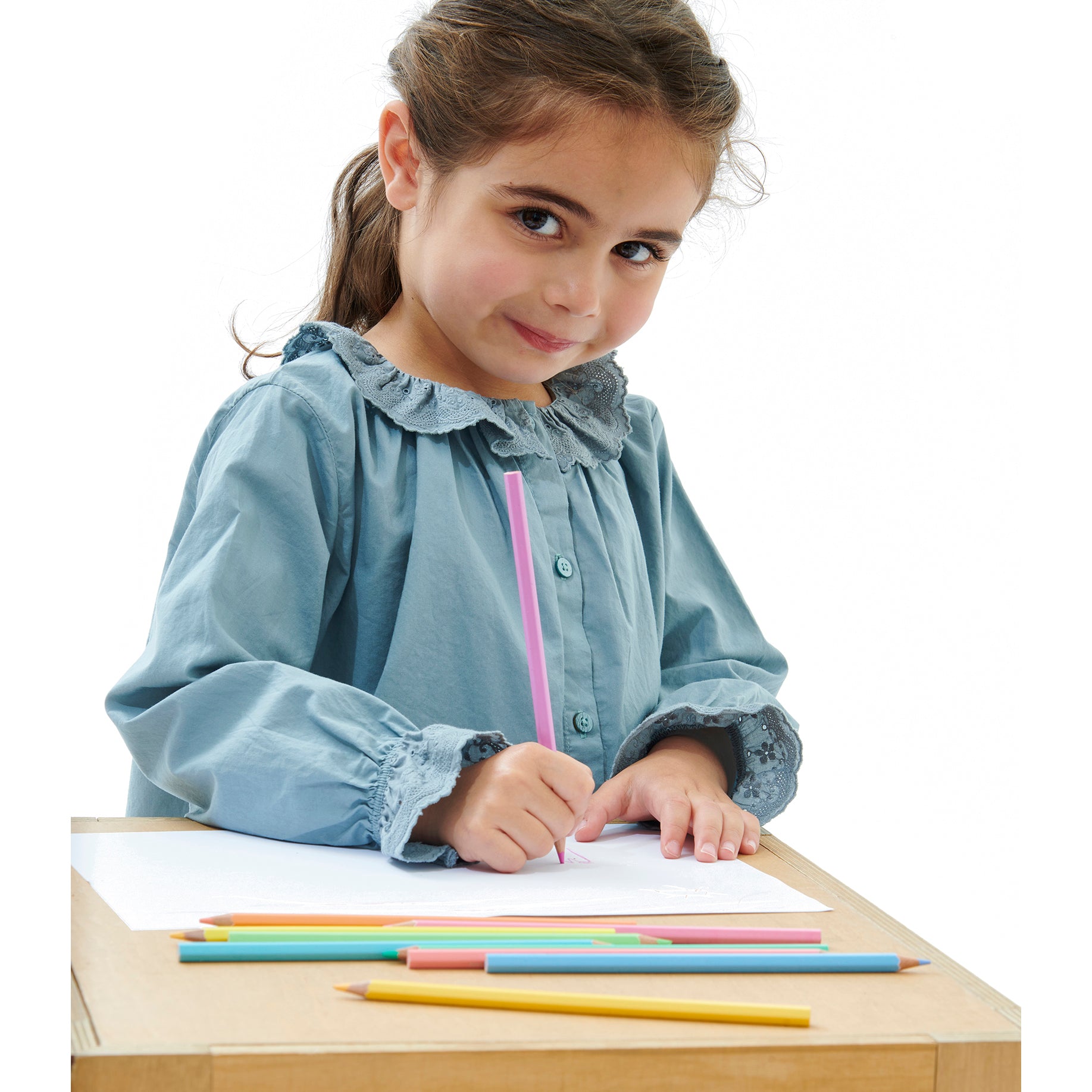 Girls Blue Ruffled Cotton Shirt
