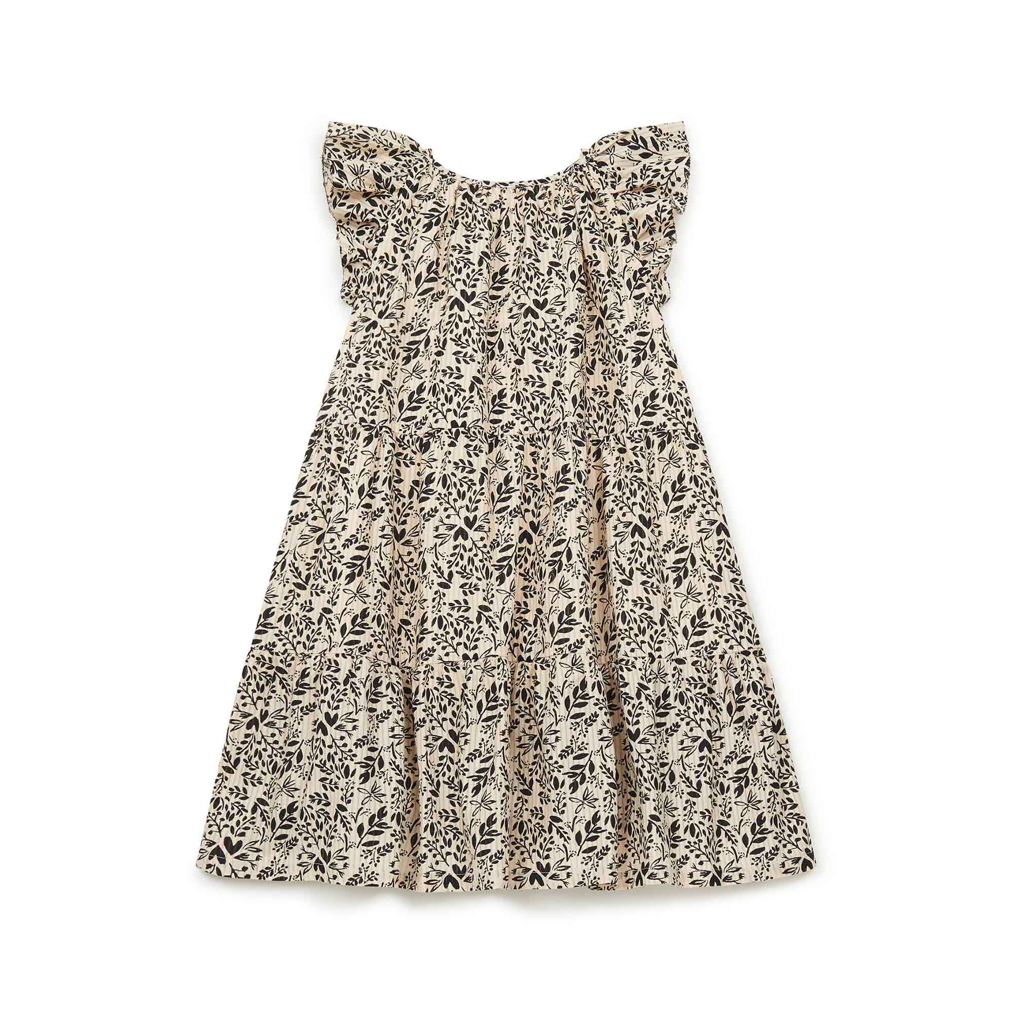 Girls Beige Floral Cotton Dress
