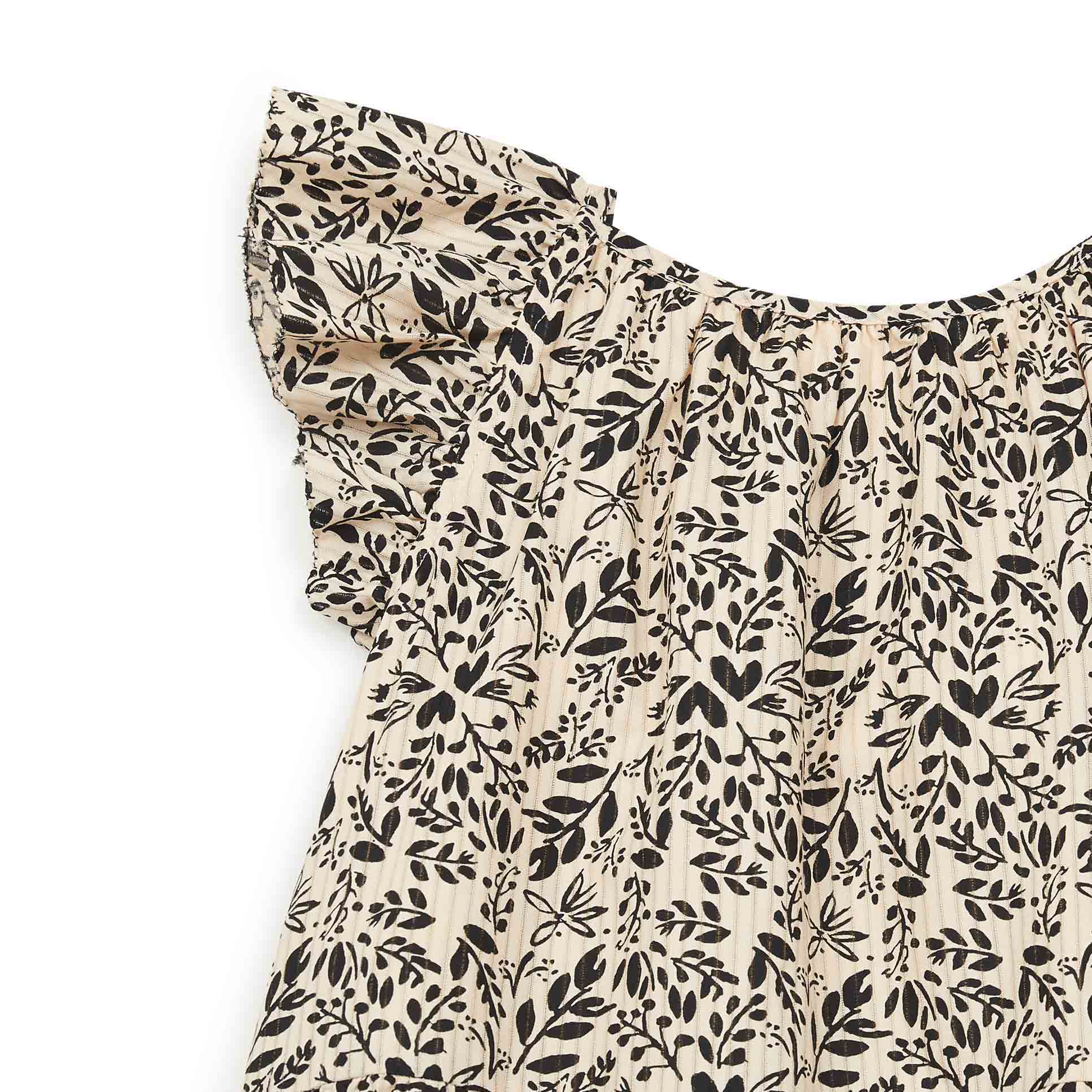 Girls Beige Floral Cotton Dress