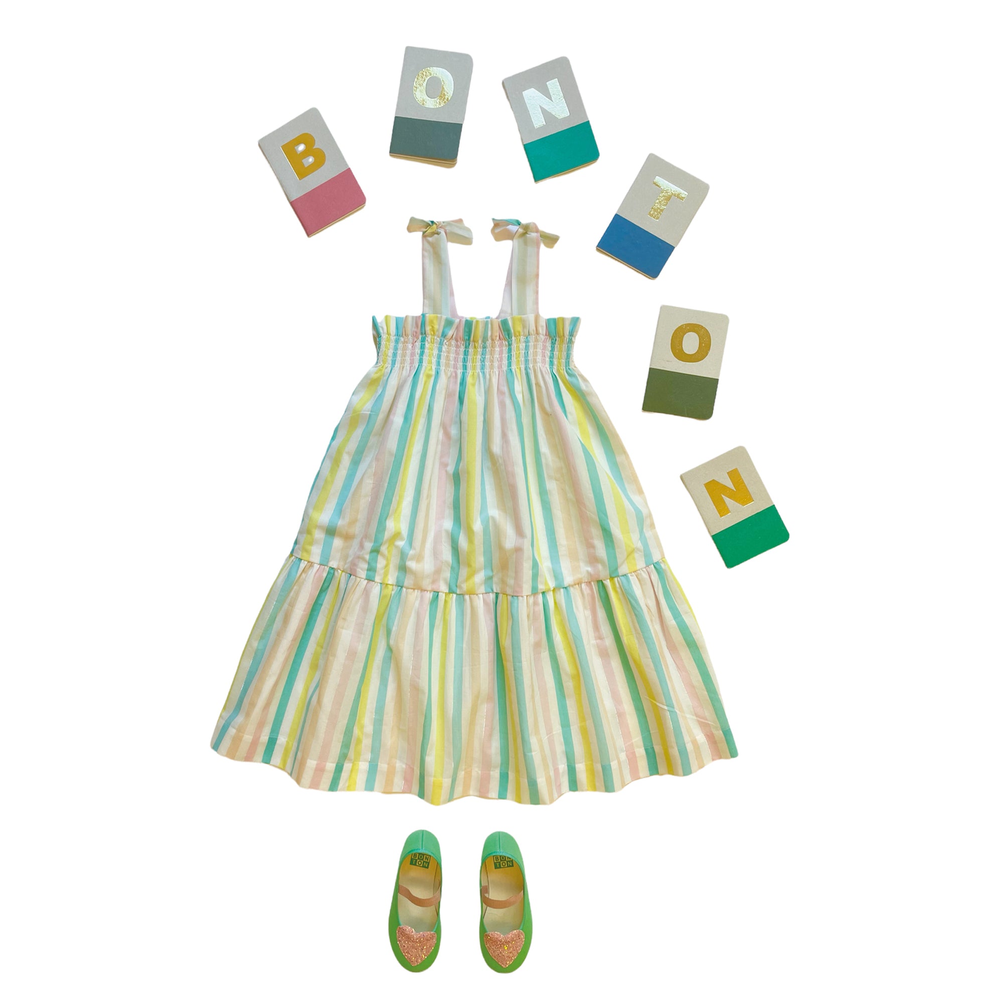 Girls Multicolor Stripes Cotton Dress