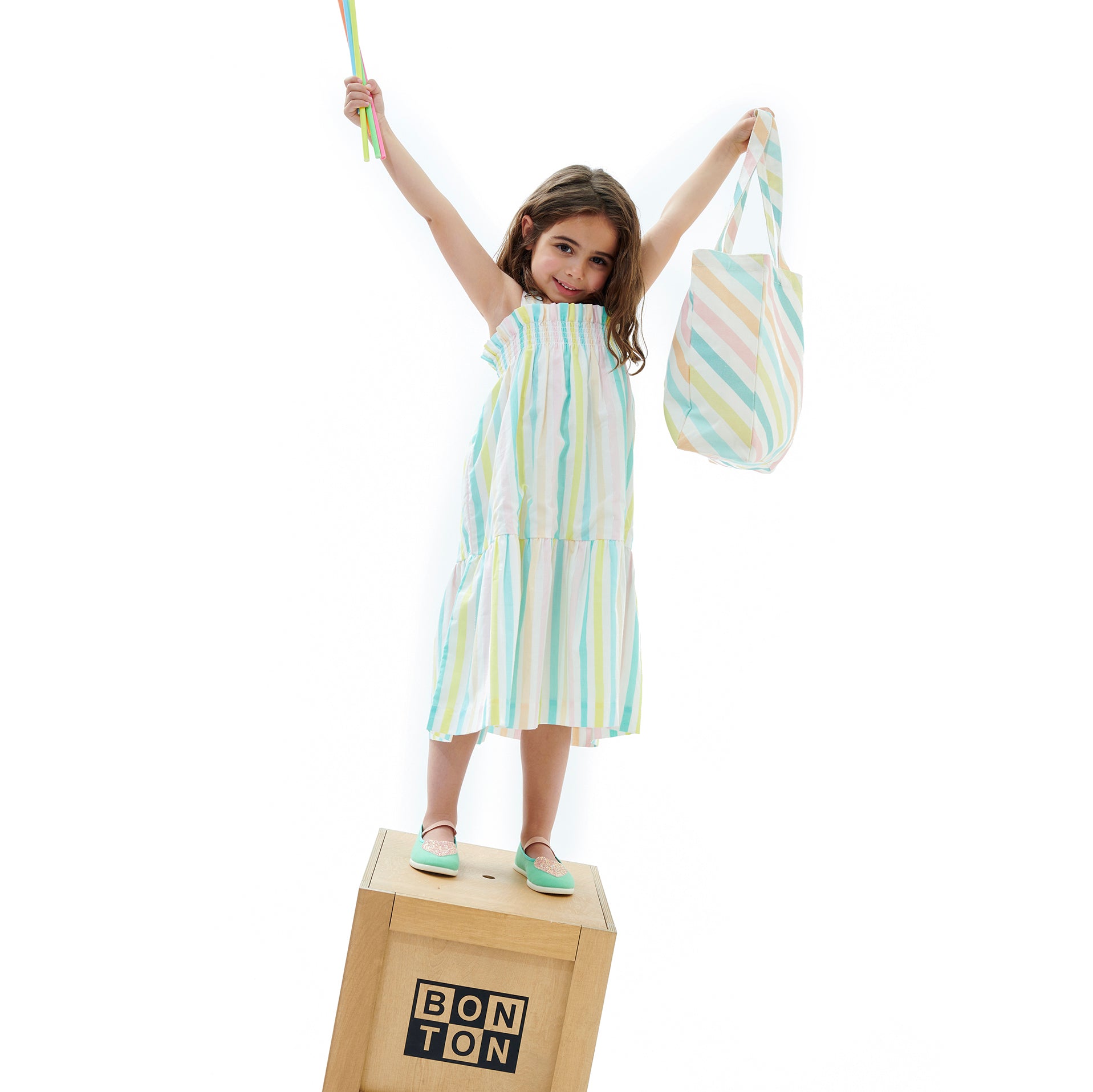 Girls Multicolor Stripes Cotton Dress