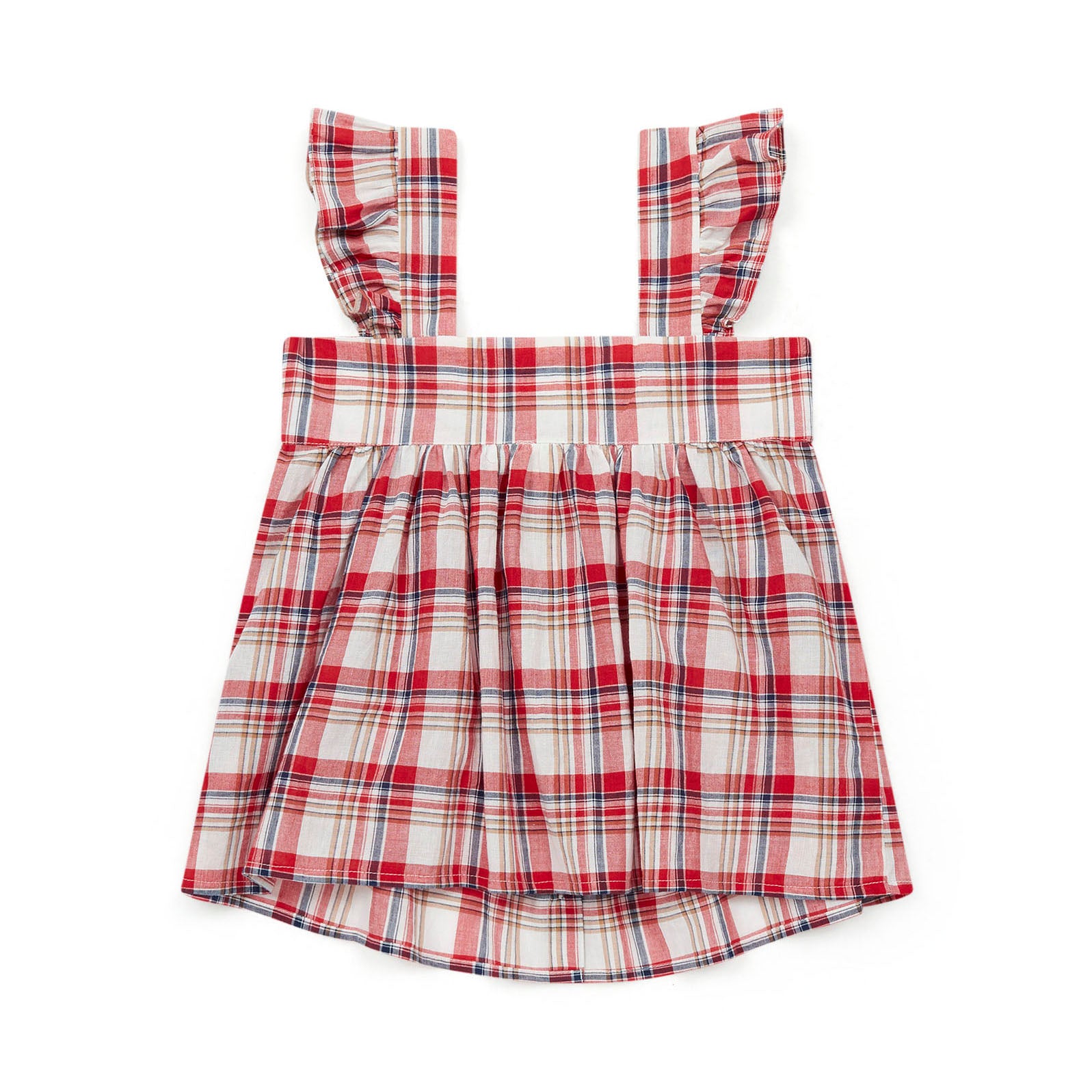 Girls Red Check Cotton Top