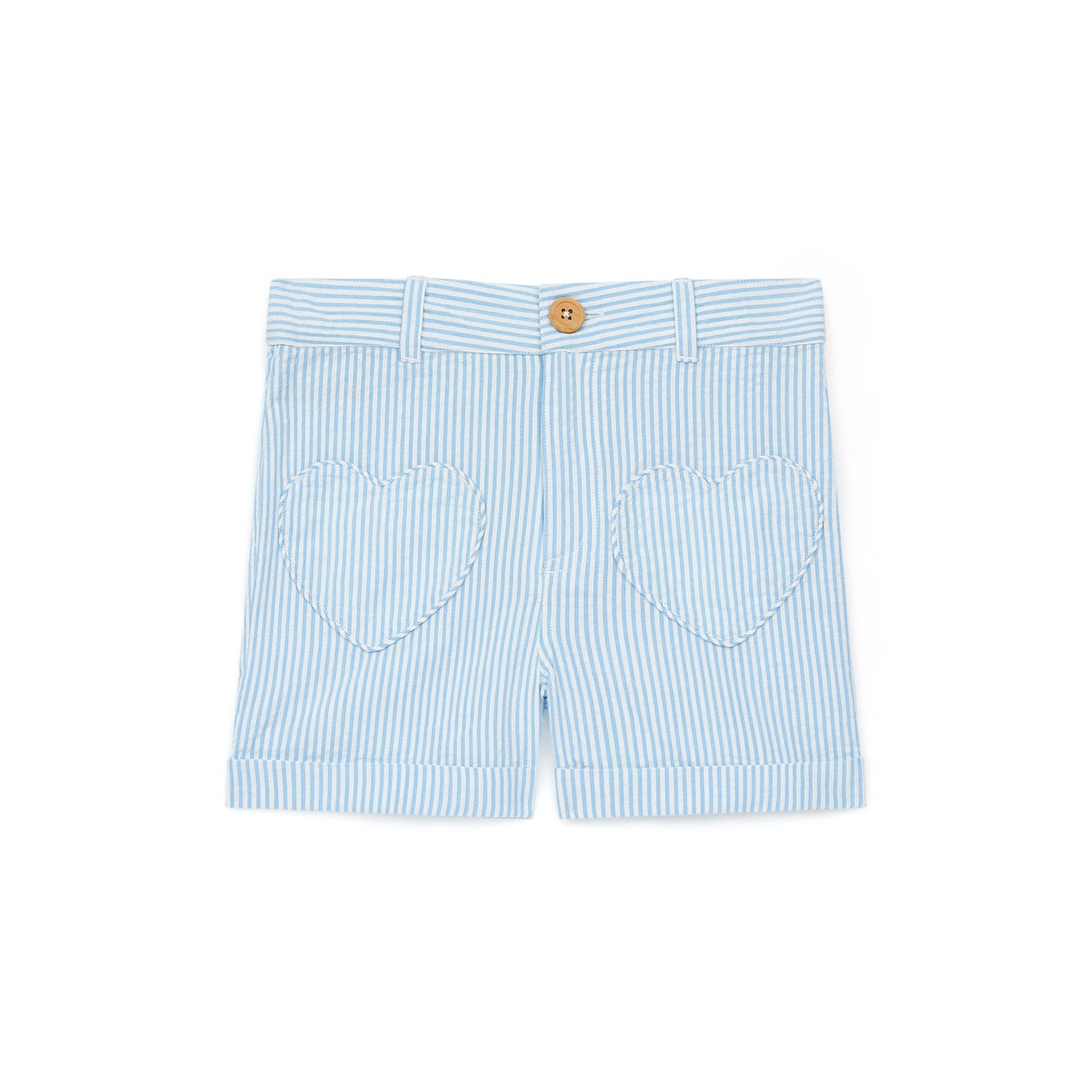 Girls Blue Stripes Cotton Shorts