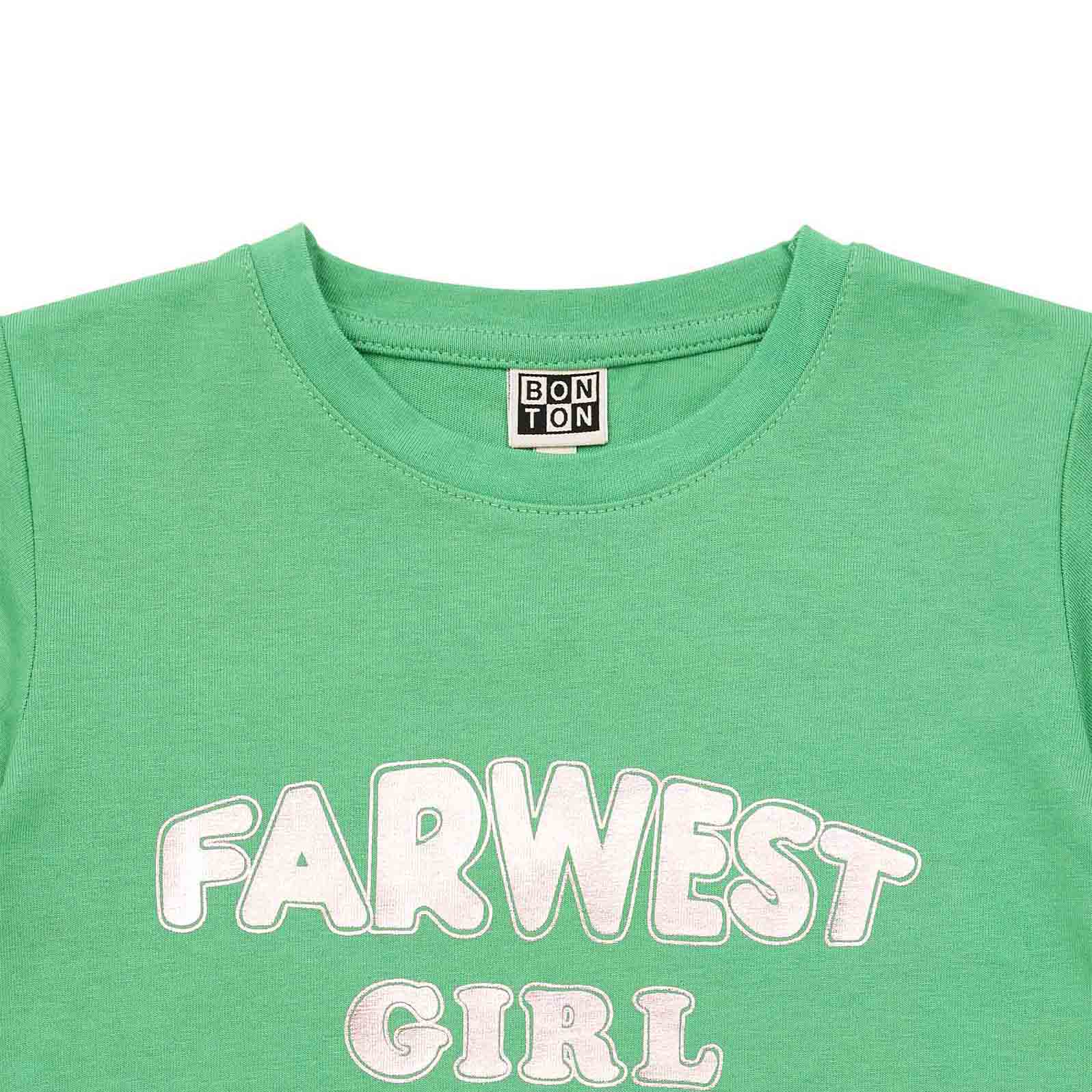 Girls Green Logo Cotton T-Shirt