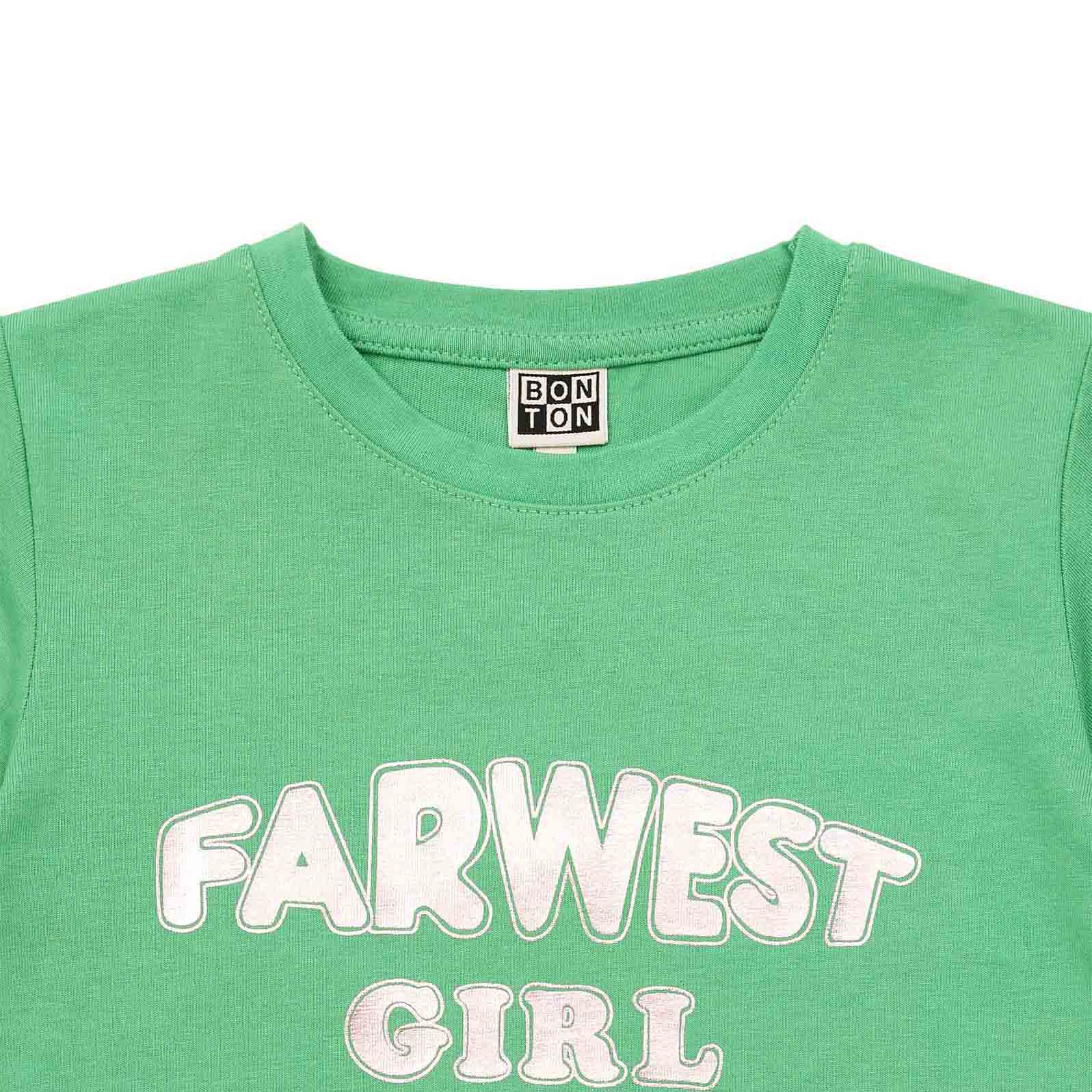 Girls Green Logo Cotton T-Shirt