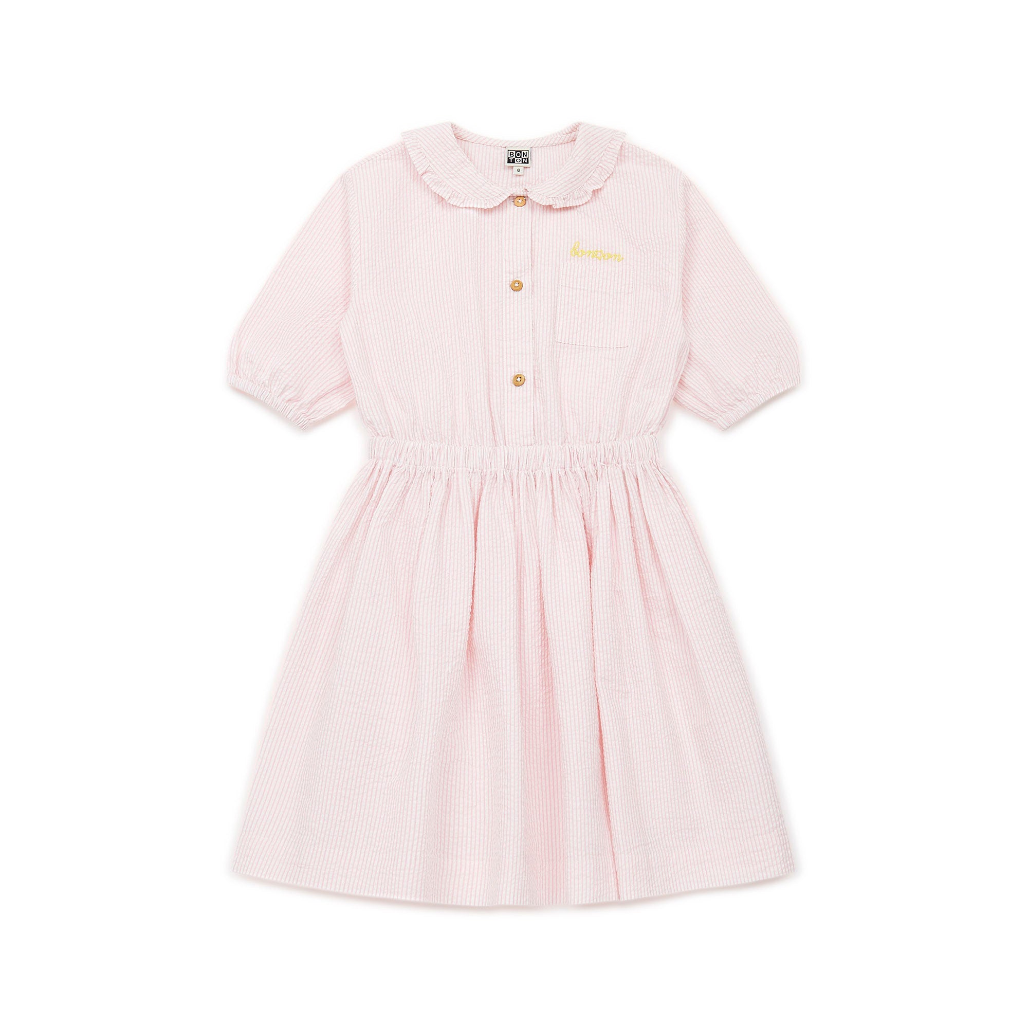 Girls Pink Stripes Cotton Dress