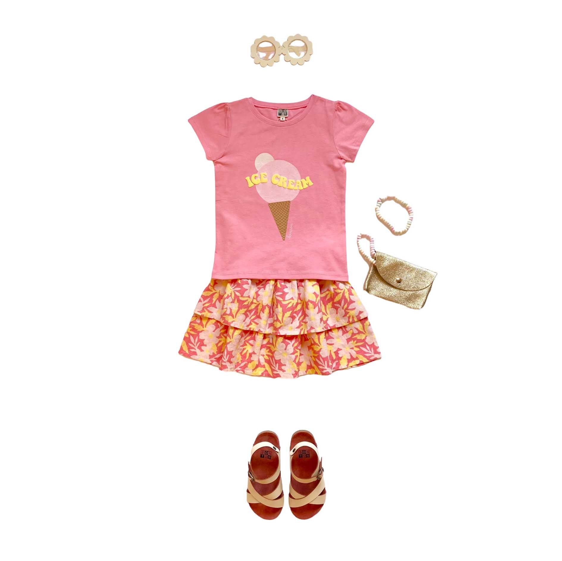 Girls Pink Printed Cotton T-Shirt
