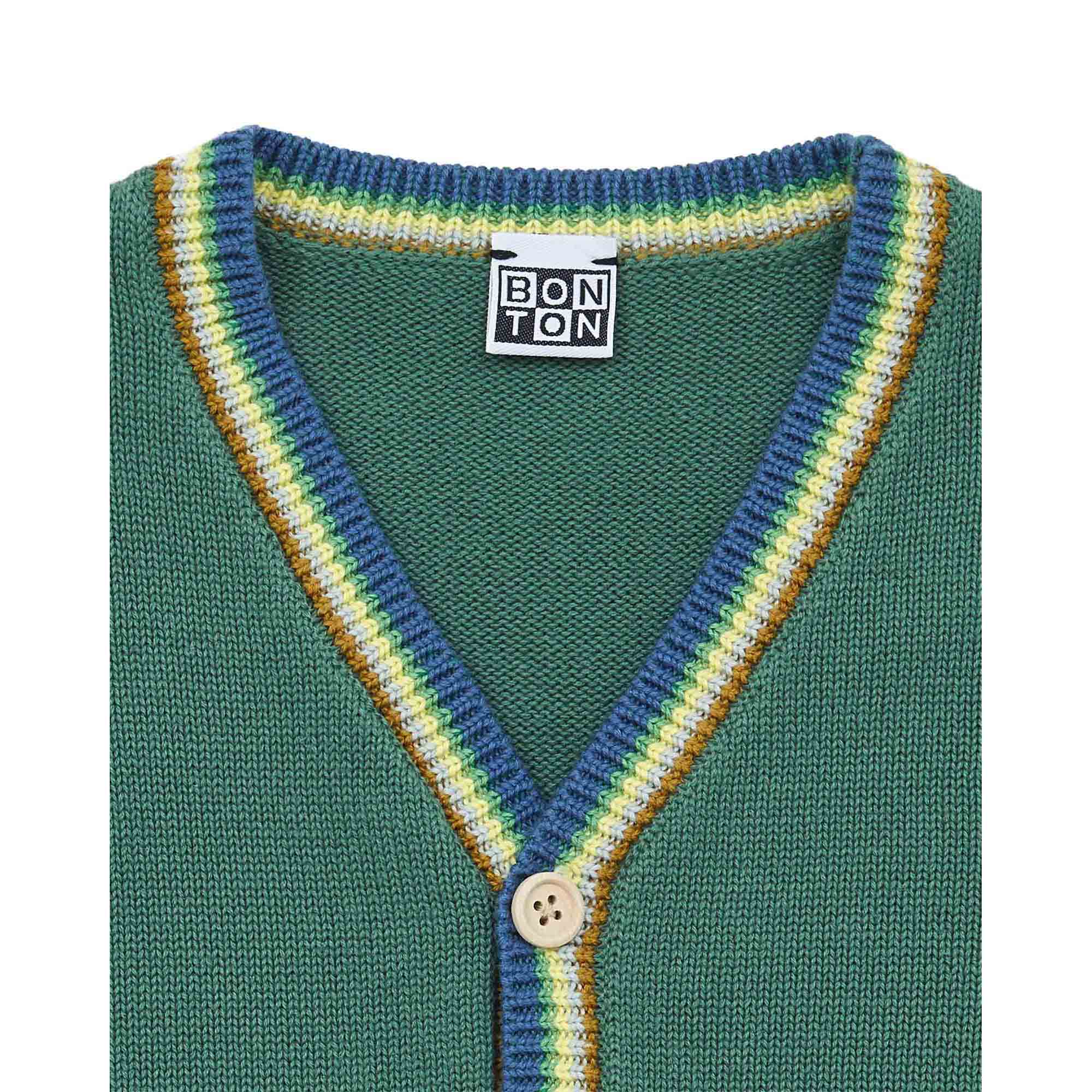 Boys Green Cotton Cardigan