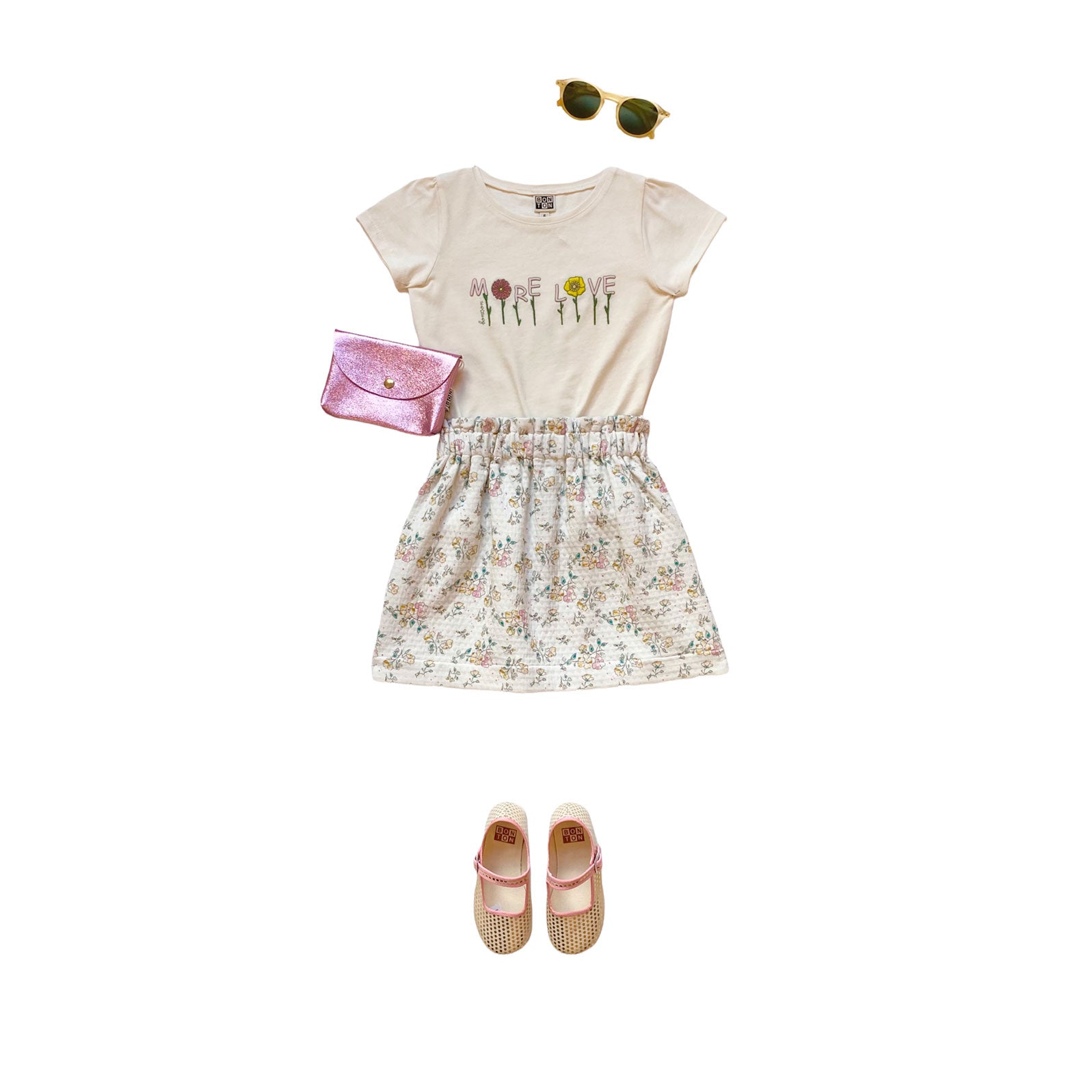 Girls White Printed Cotton T-Shirt