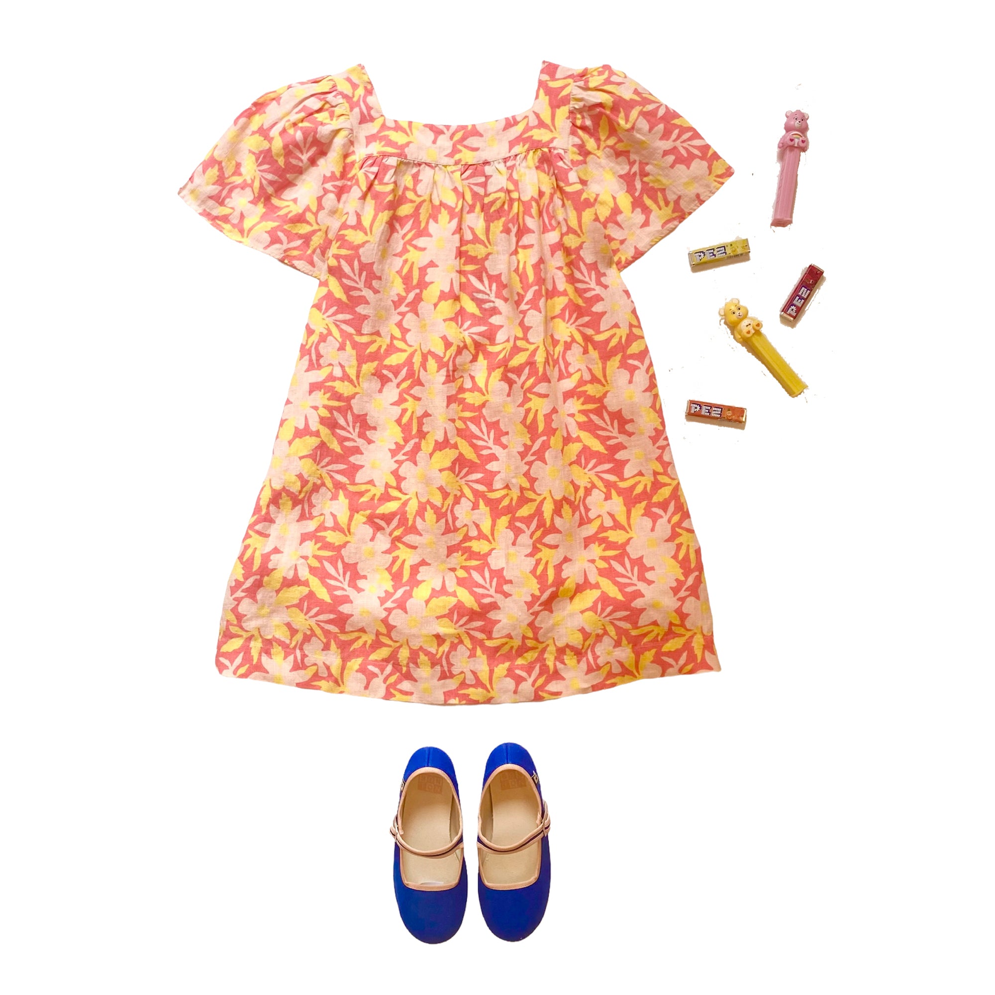 Girls Pink Flowers Cotton Dress