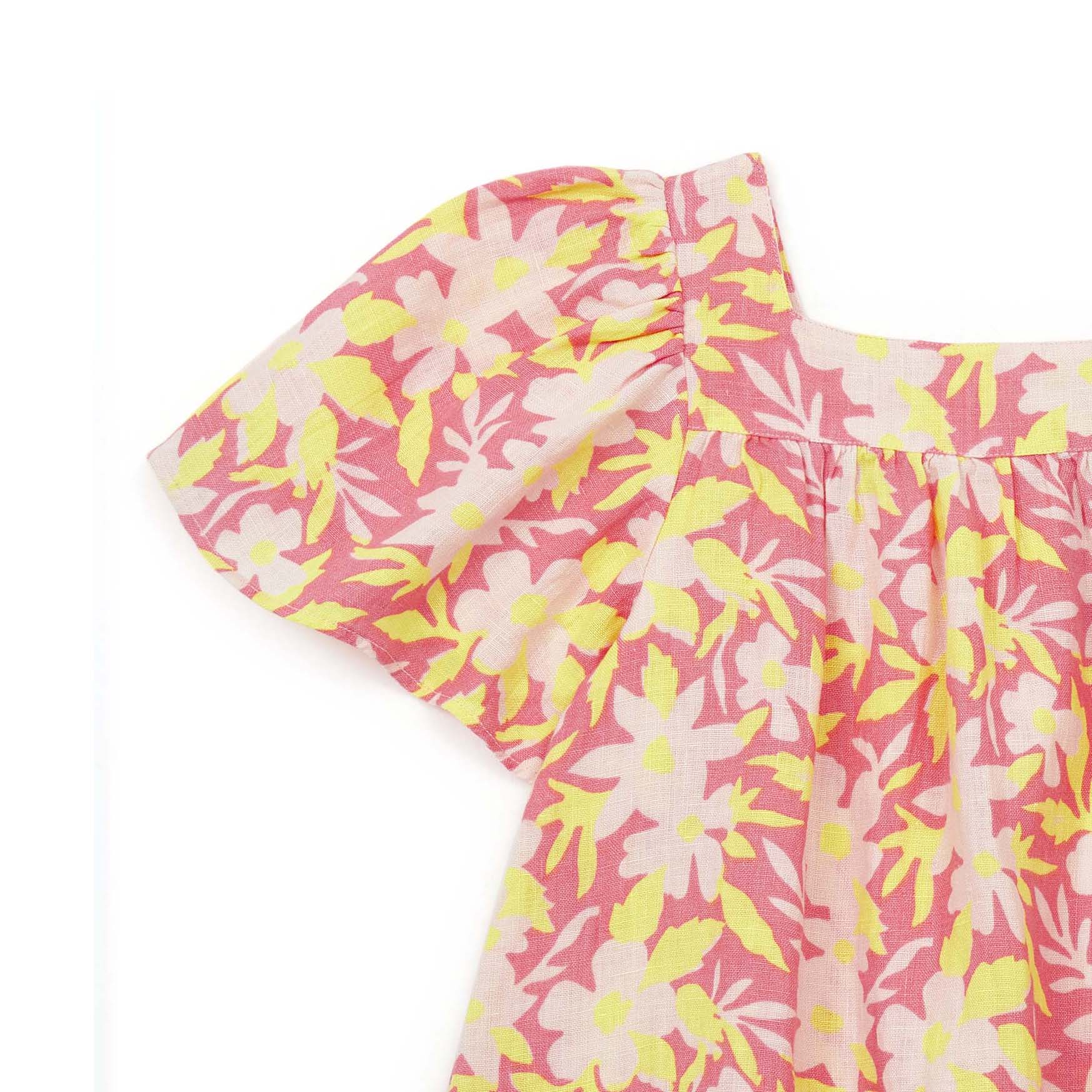 Girls Pink Flowers Cotton Dress