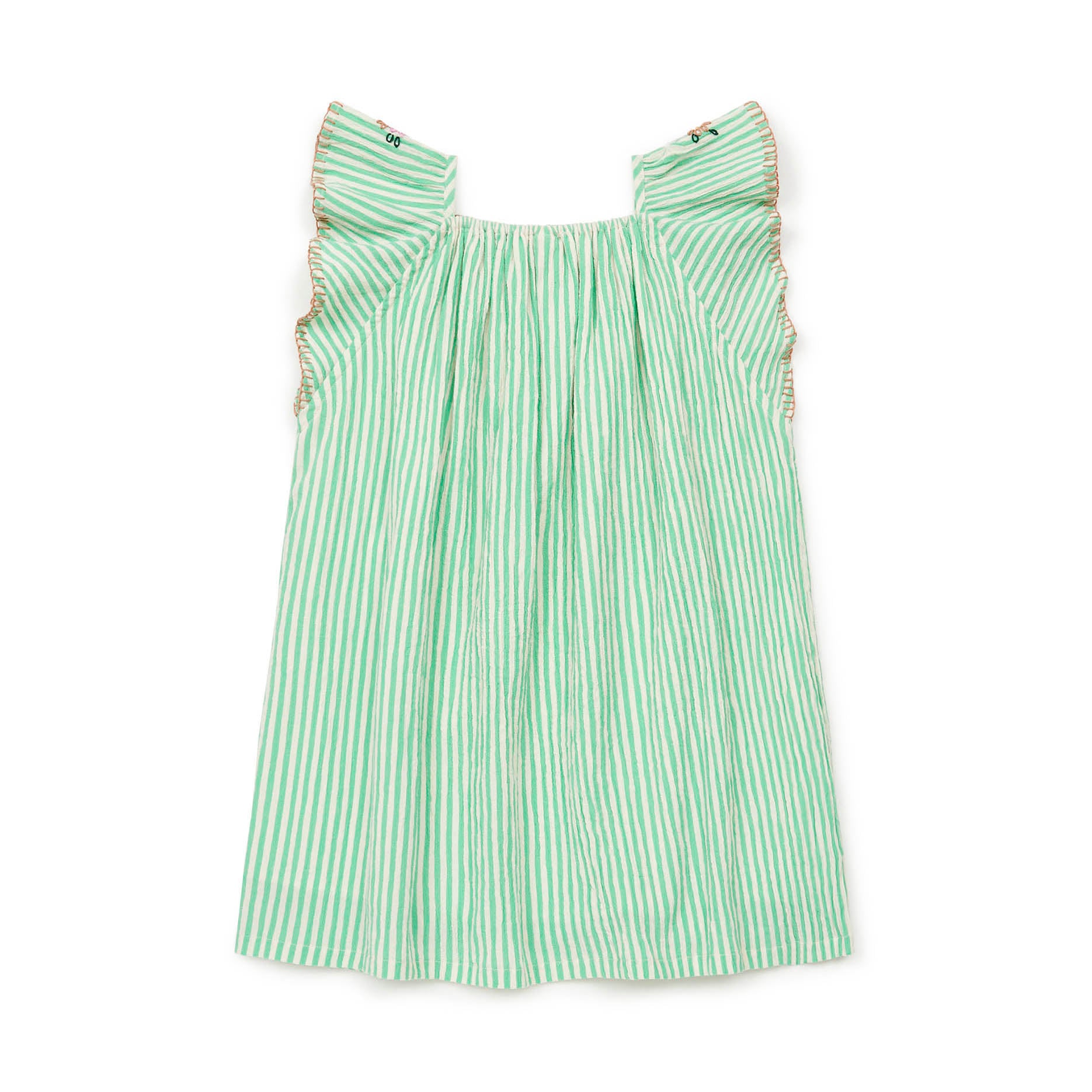 Girls Green Stripes Cotton Dress
