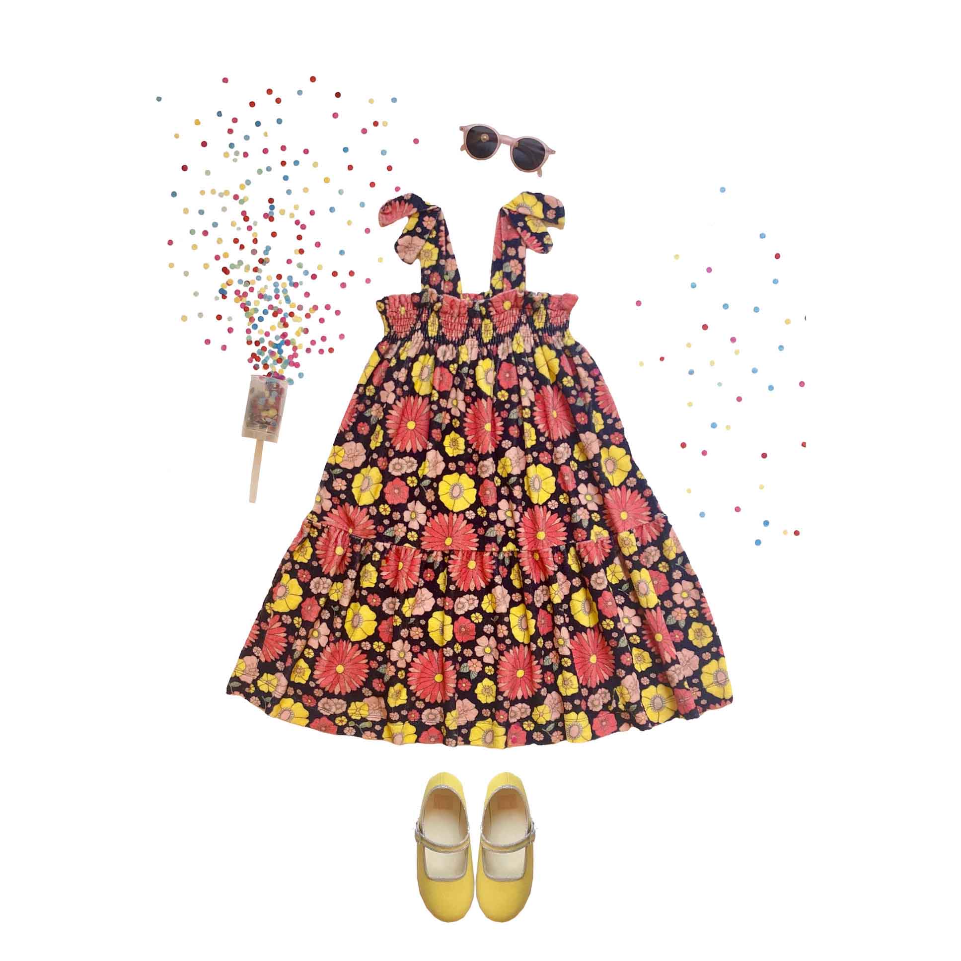 Girls Multicolor Flower Cotton Dress