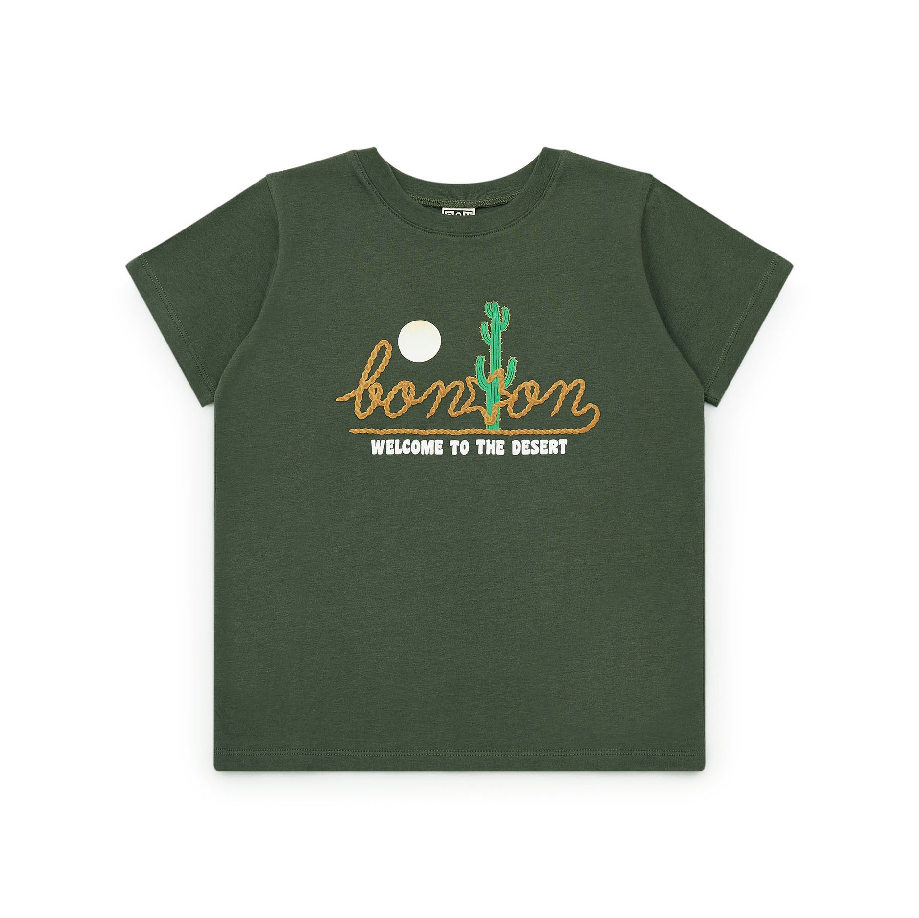 Boys Dark Green Logo Cotton T-Shirt