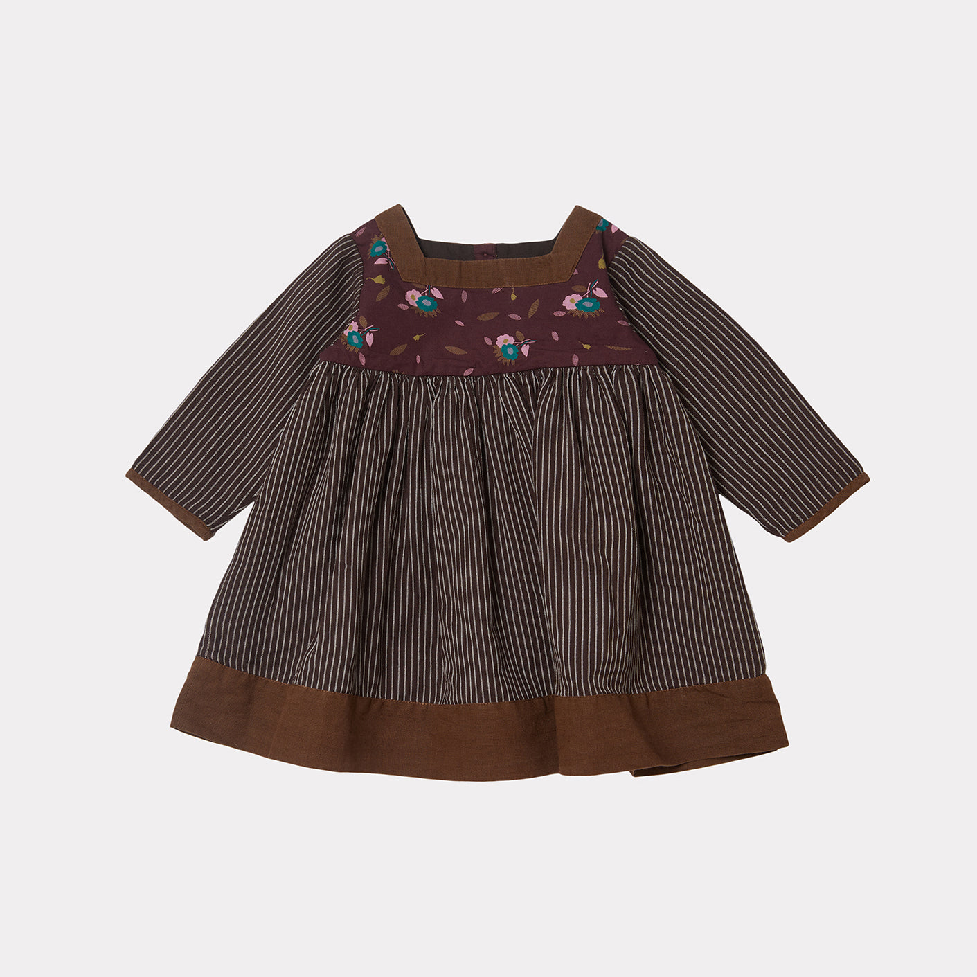 Baby Girls Brown Stripes Cotton Dress