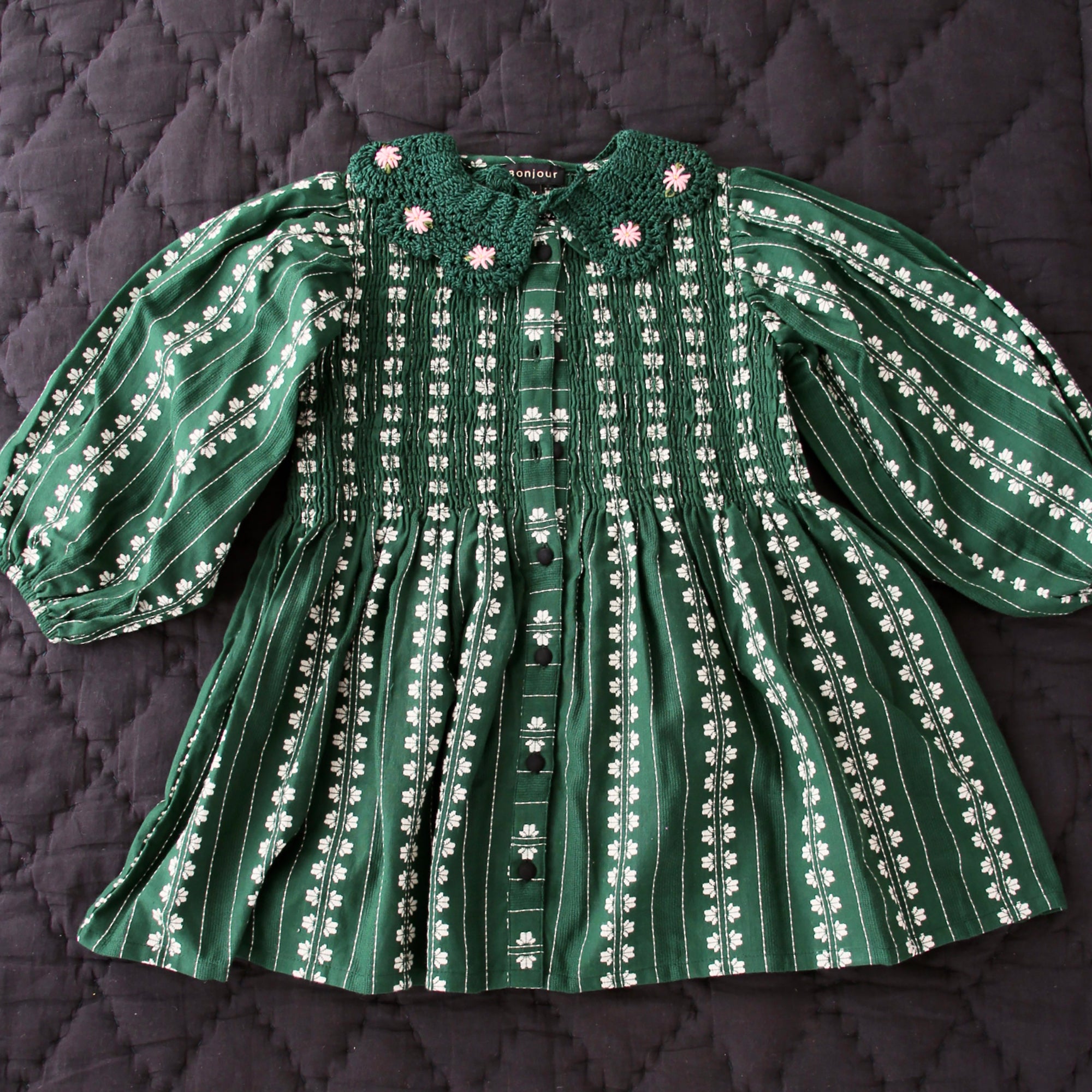 Girls Green Flowers Cotton Top