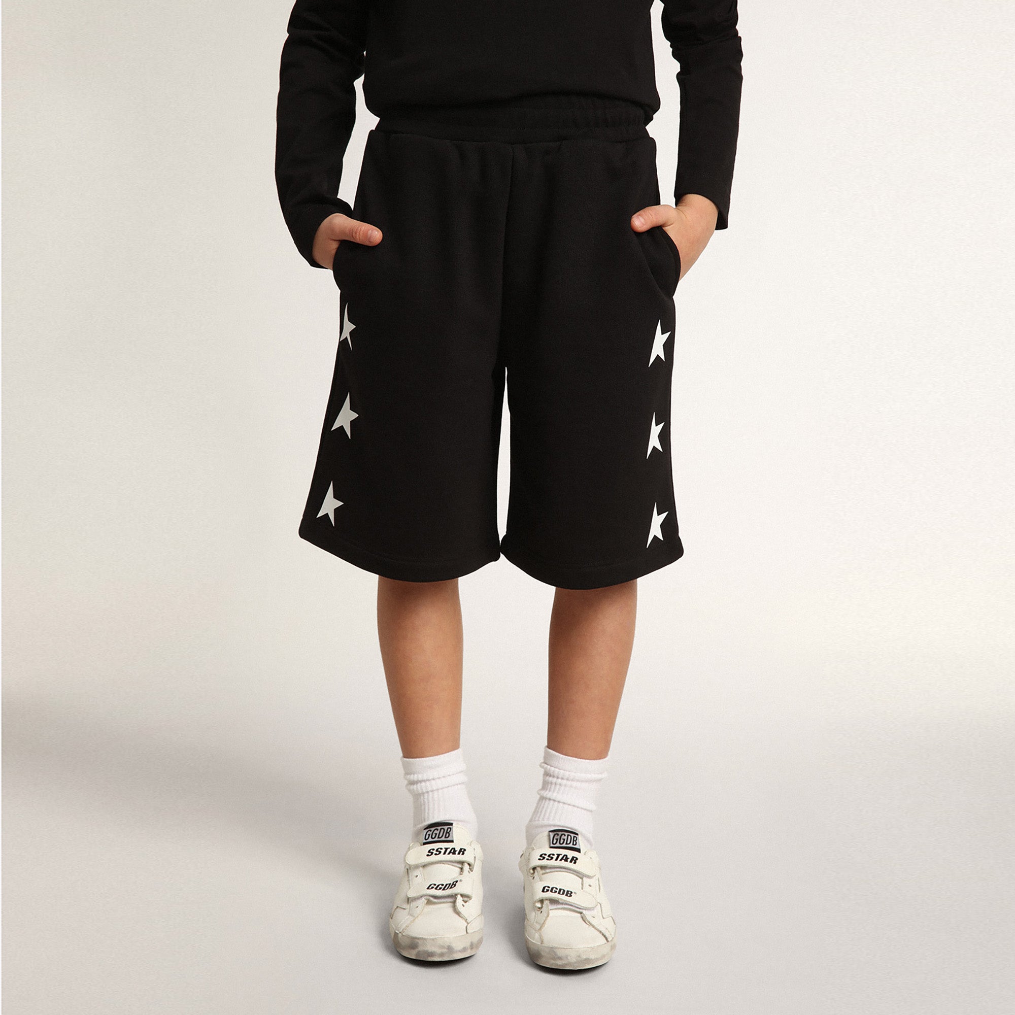 Boys Black Stars Cotton Shorts