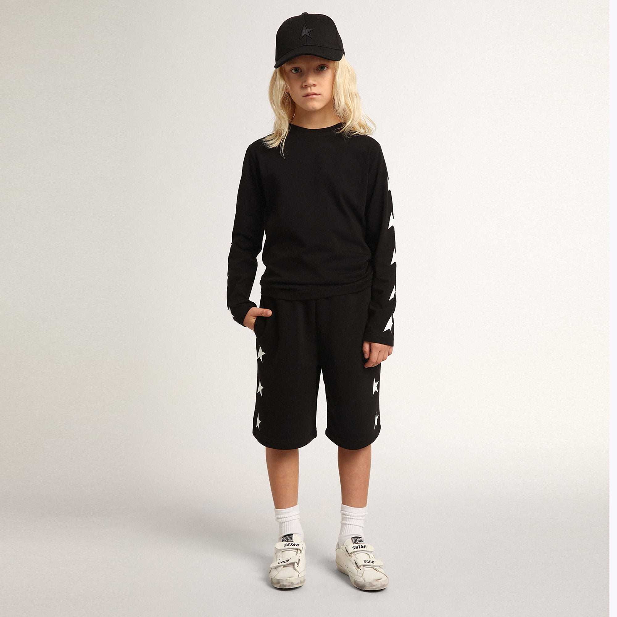 Boys Black Stars Cotton Shorts