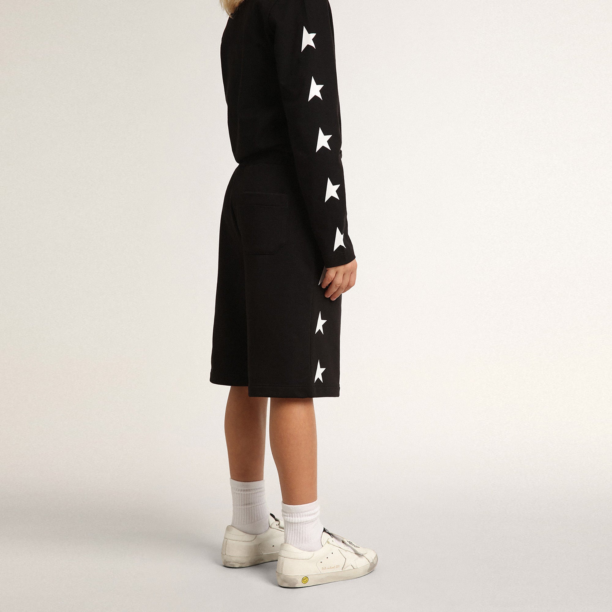 Boys Black Stars Cotton Shorts