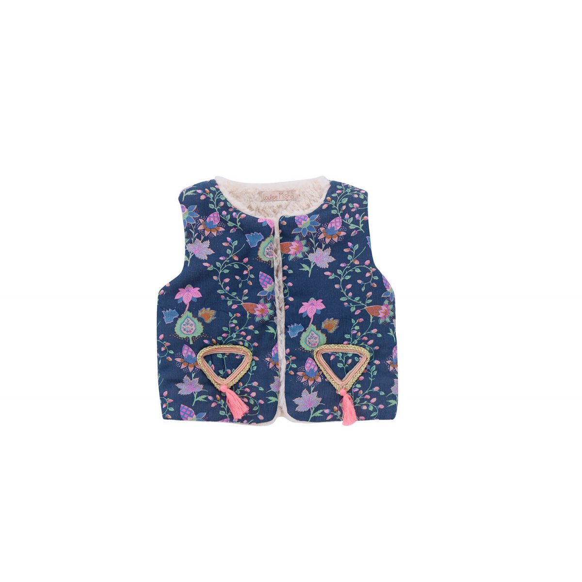 Girls Blue Pine Cone Cotton Gilet