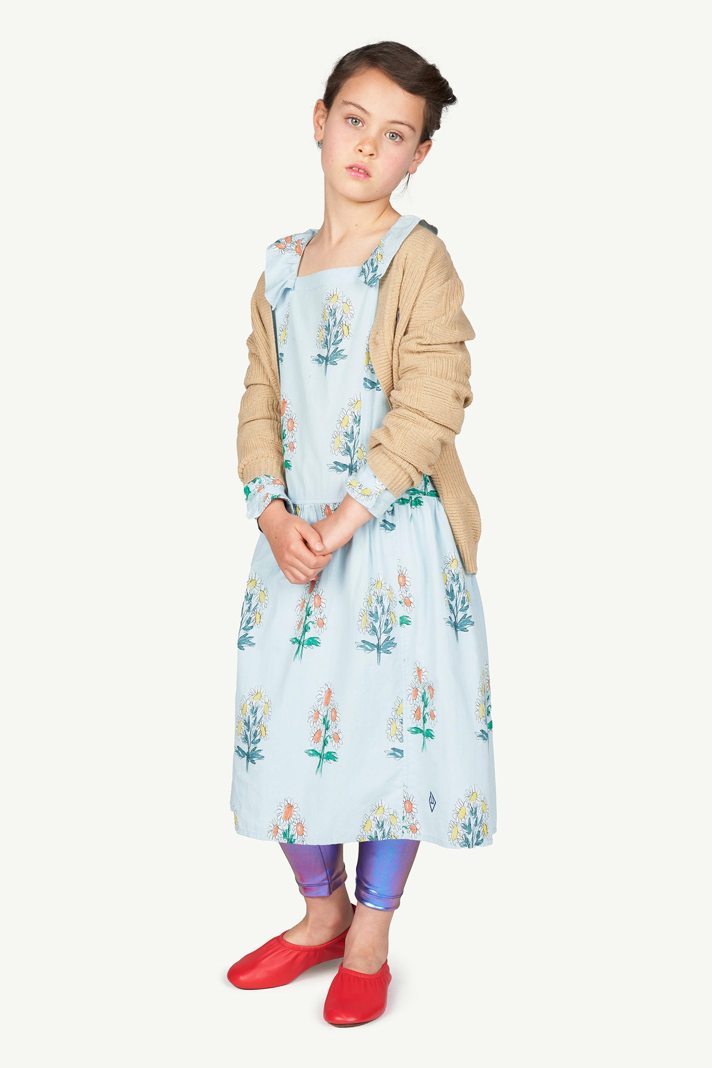 Girls Light Blue Flowers Cotton Dress