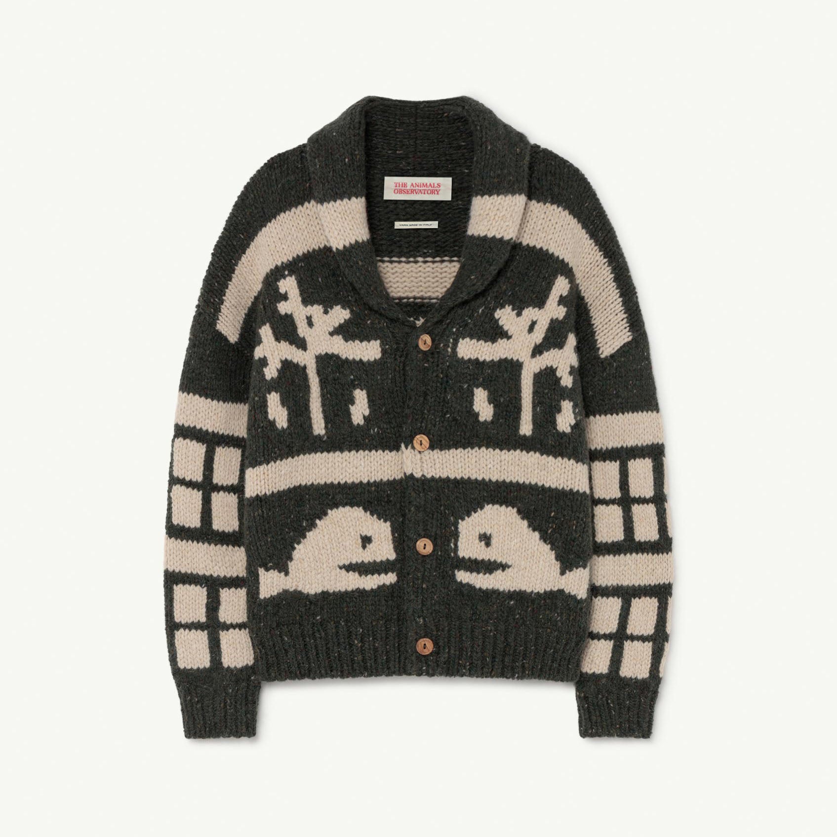 Girls Green Pattern Wool Cardigan