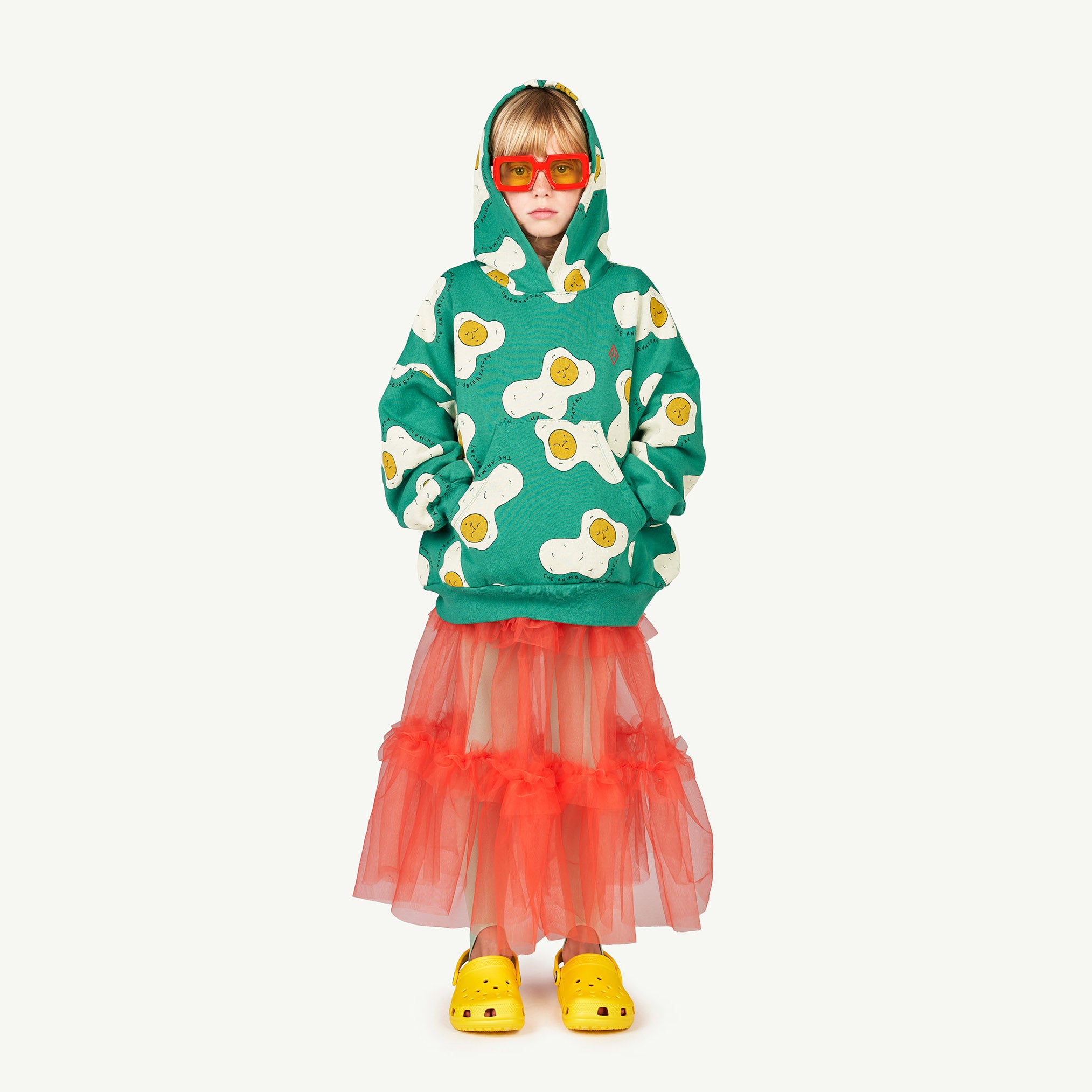 Boys & Girls Green Printed Hooded Sweatshirt