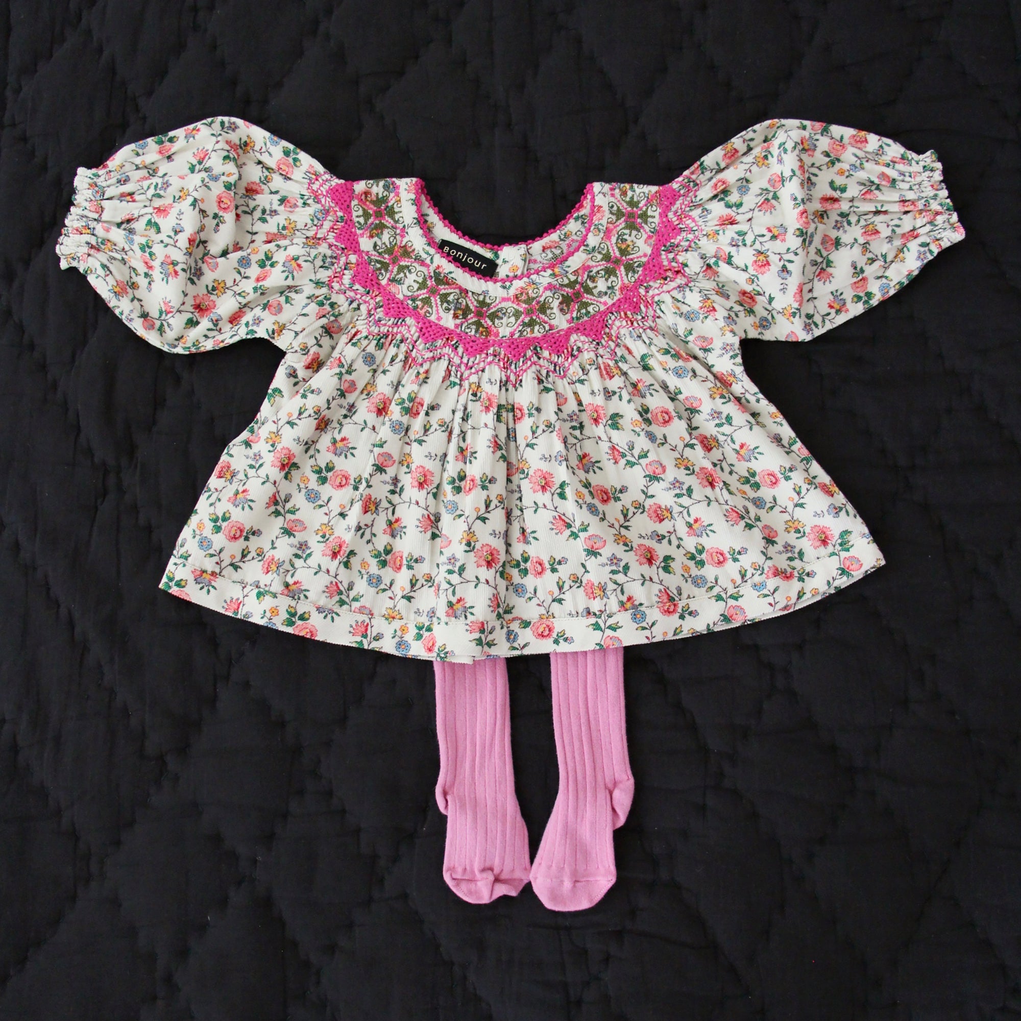 Girls Ivory Flowers Cotton Top