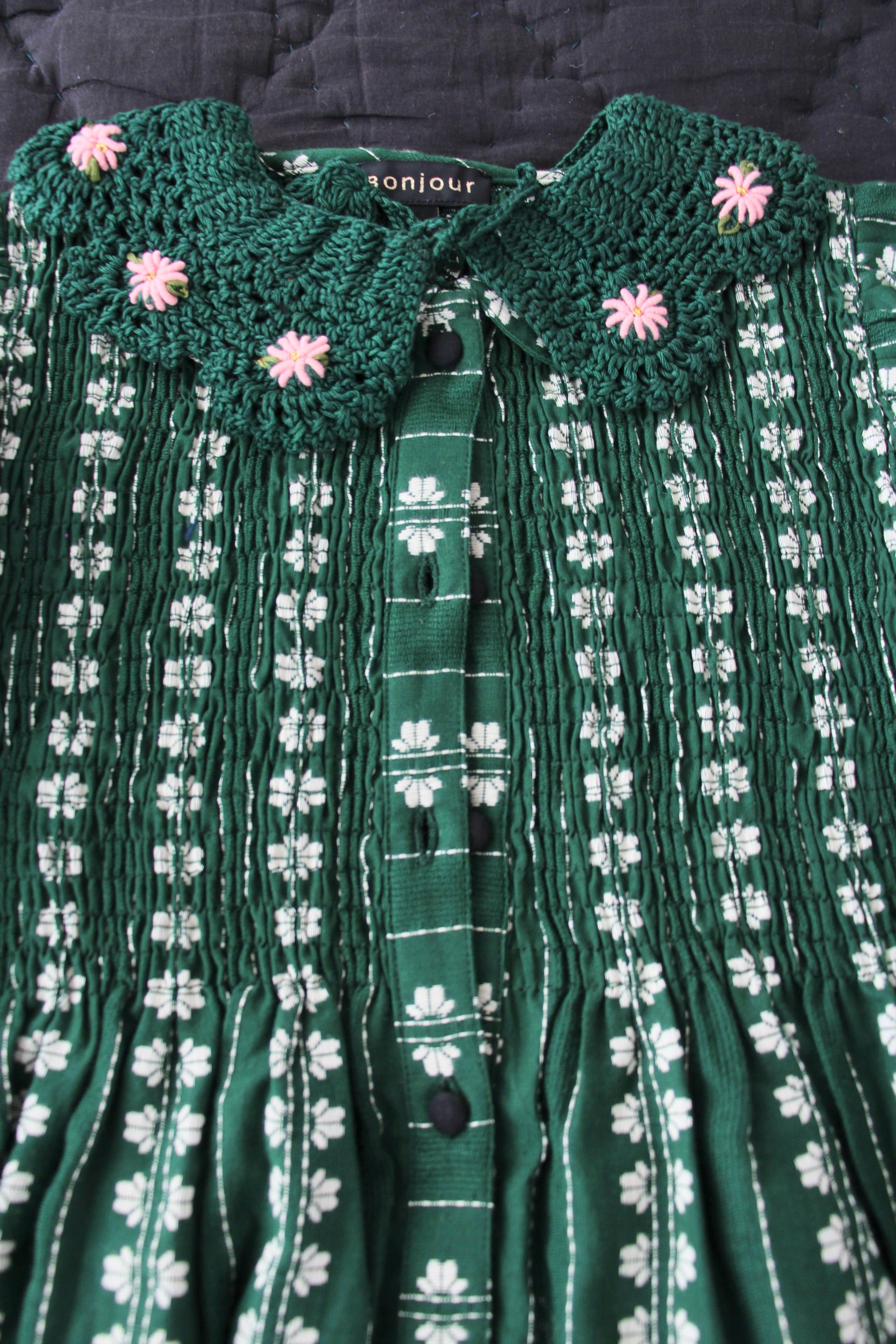 Girls Green Flowers Cotton Top