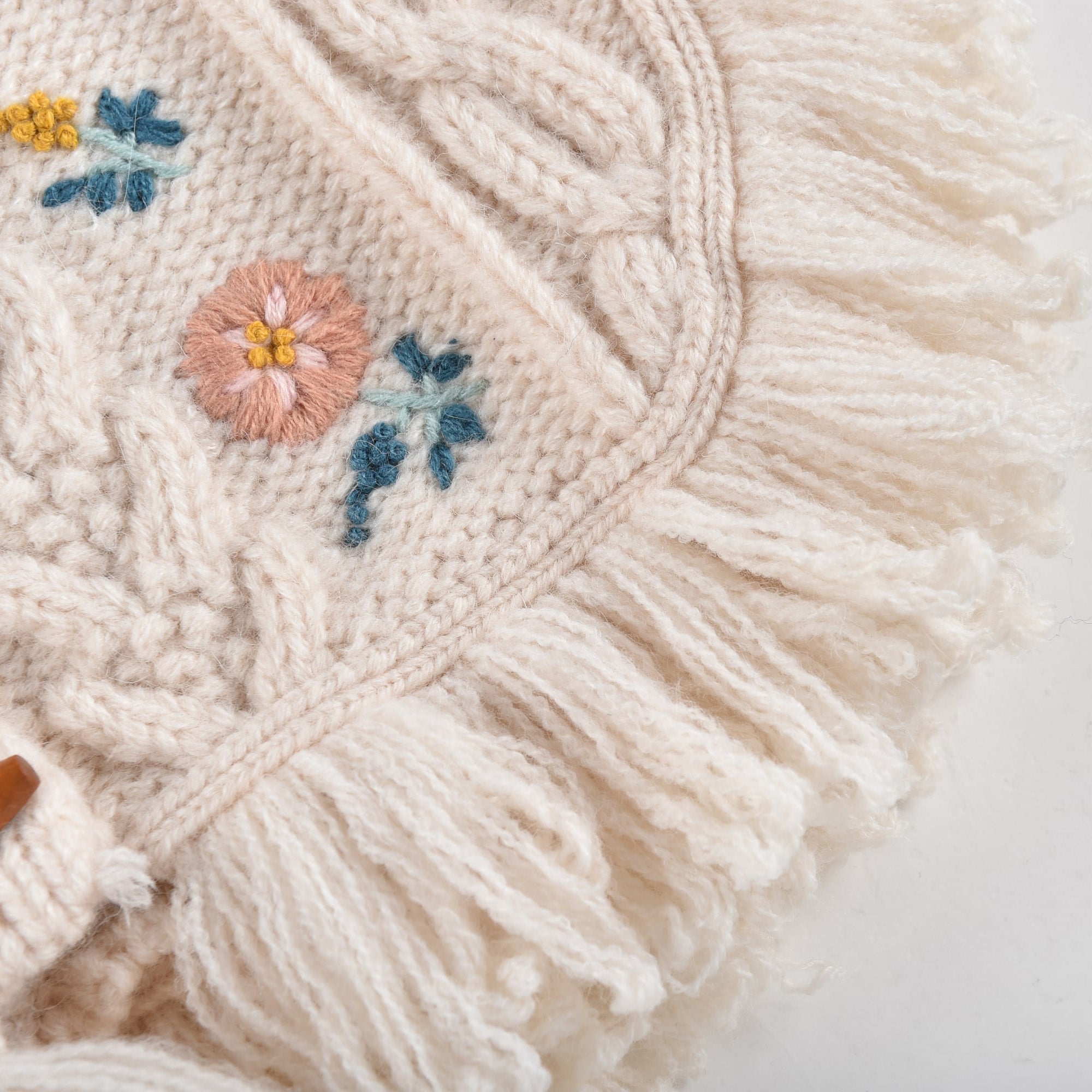 Girls White Embroidered Jacket