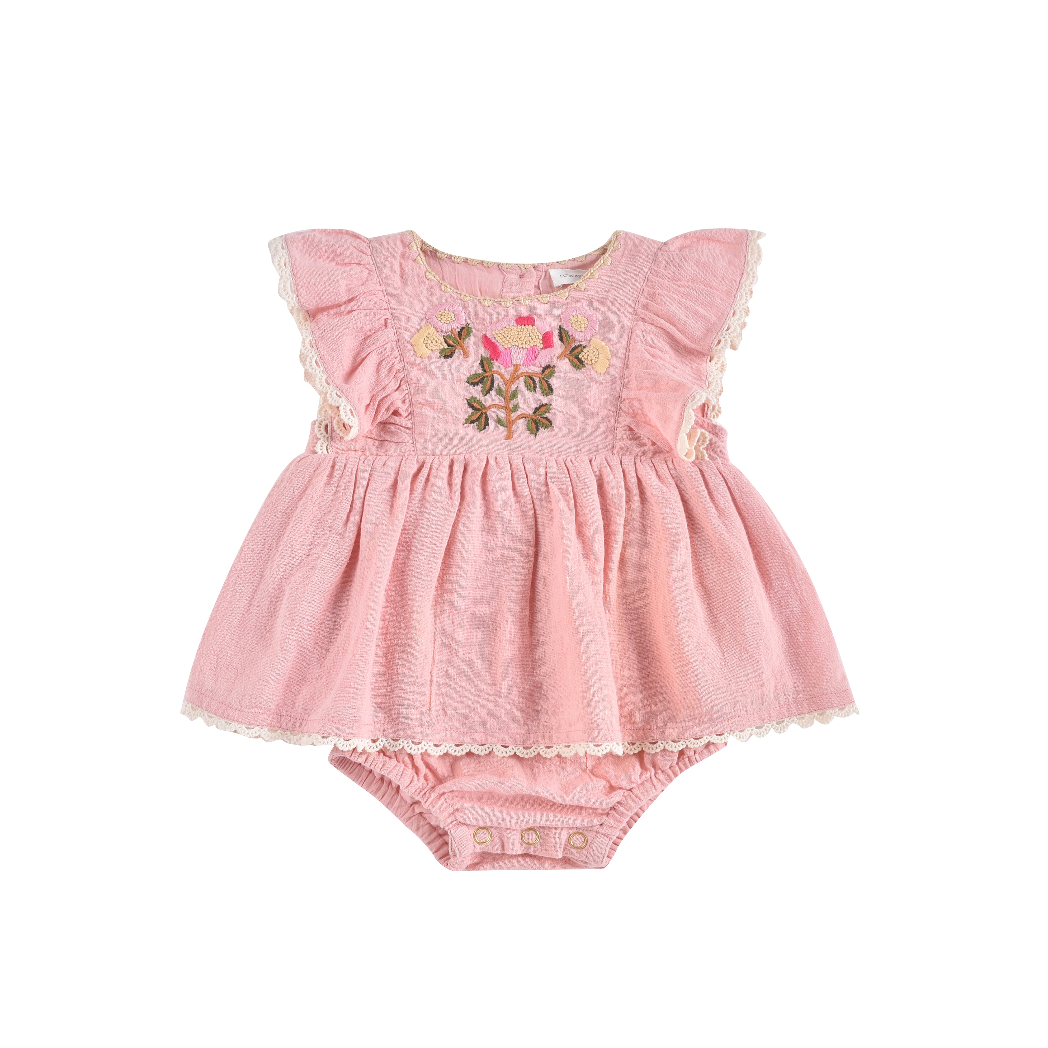 Baby Girls Pink Embroidery Babysuit
