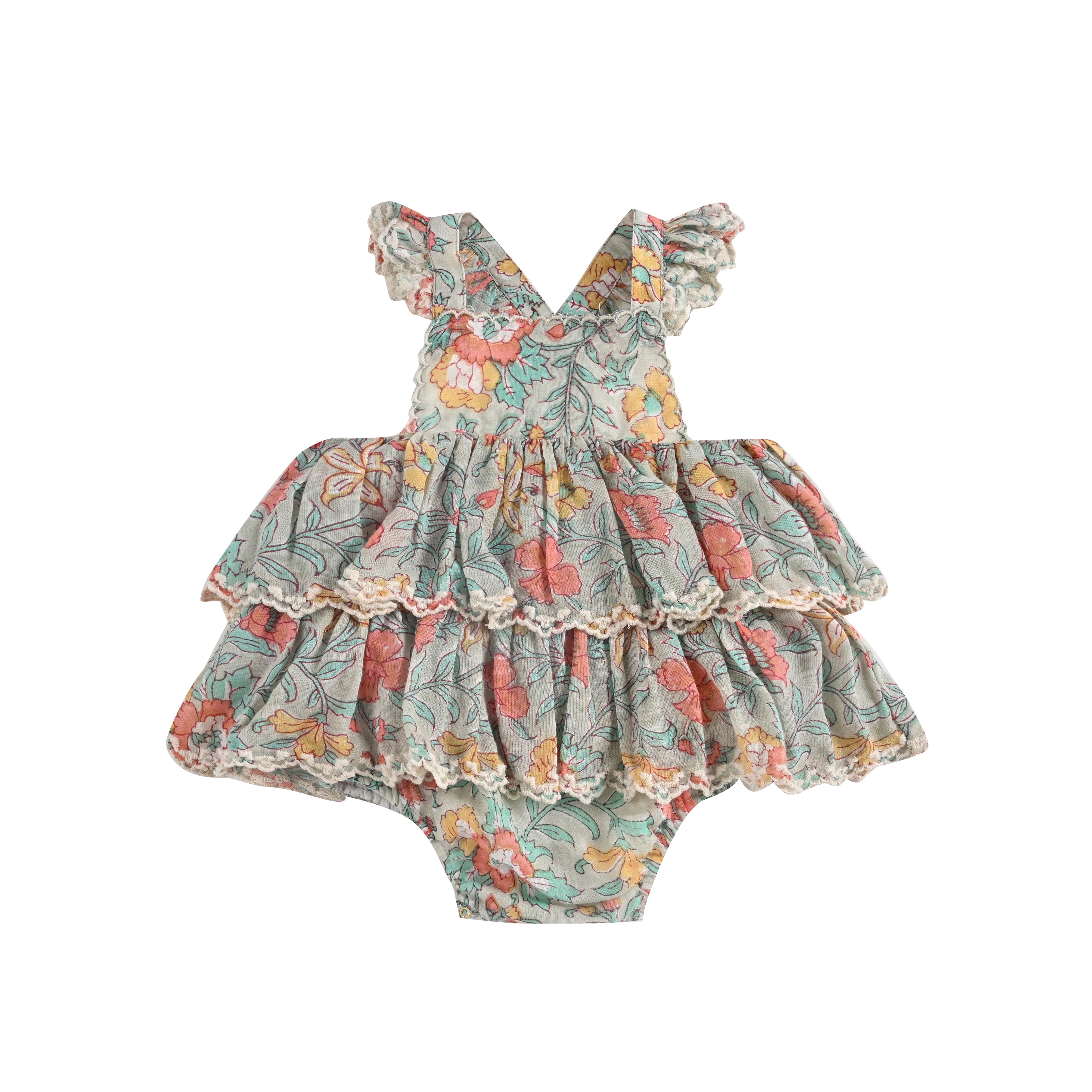 Baby Girls Blue Floral Babysuit