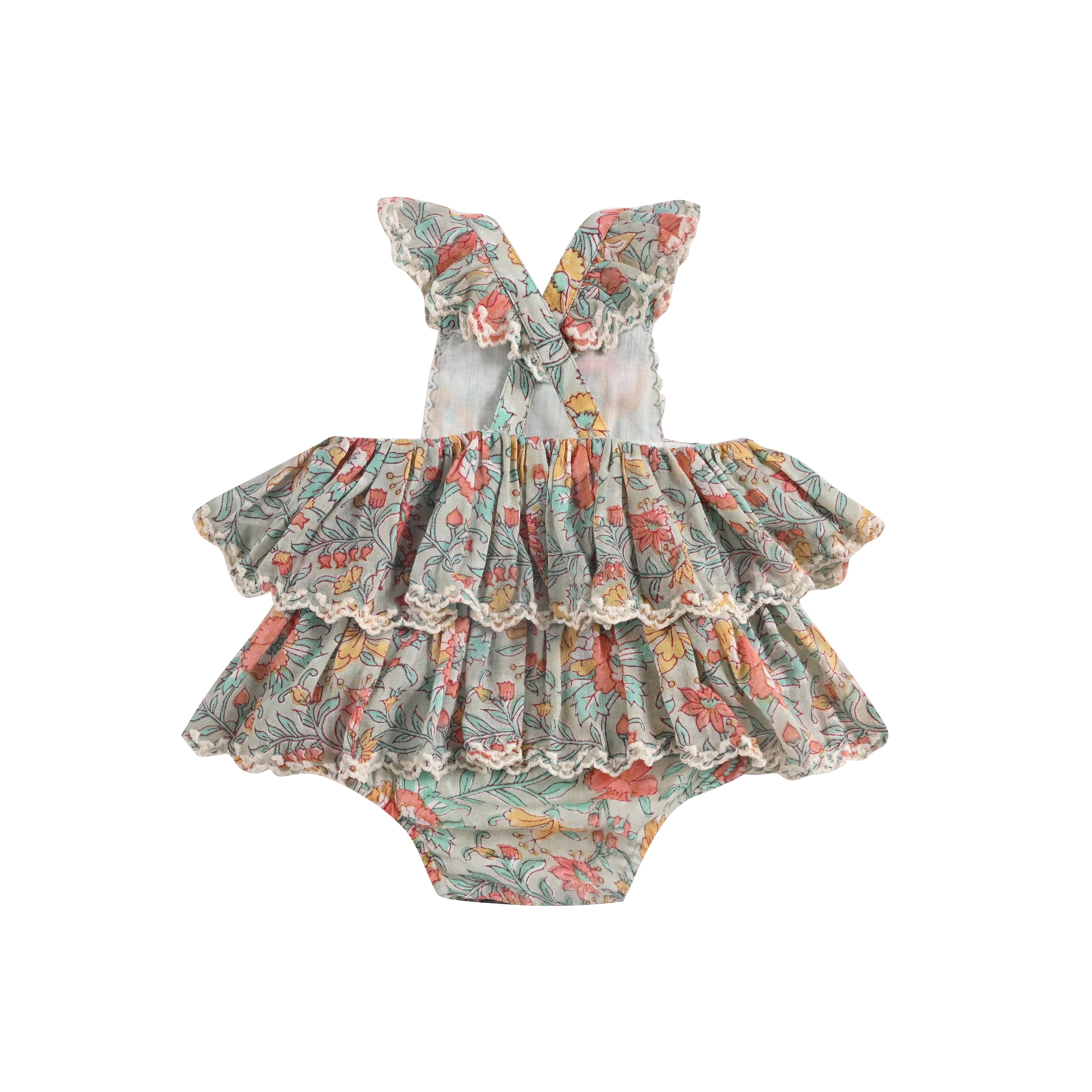 Baby Girls Blue Floral Babysuit