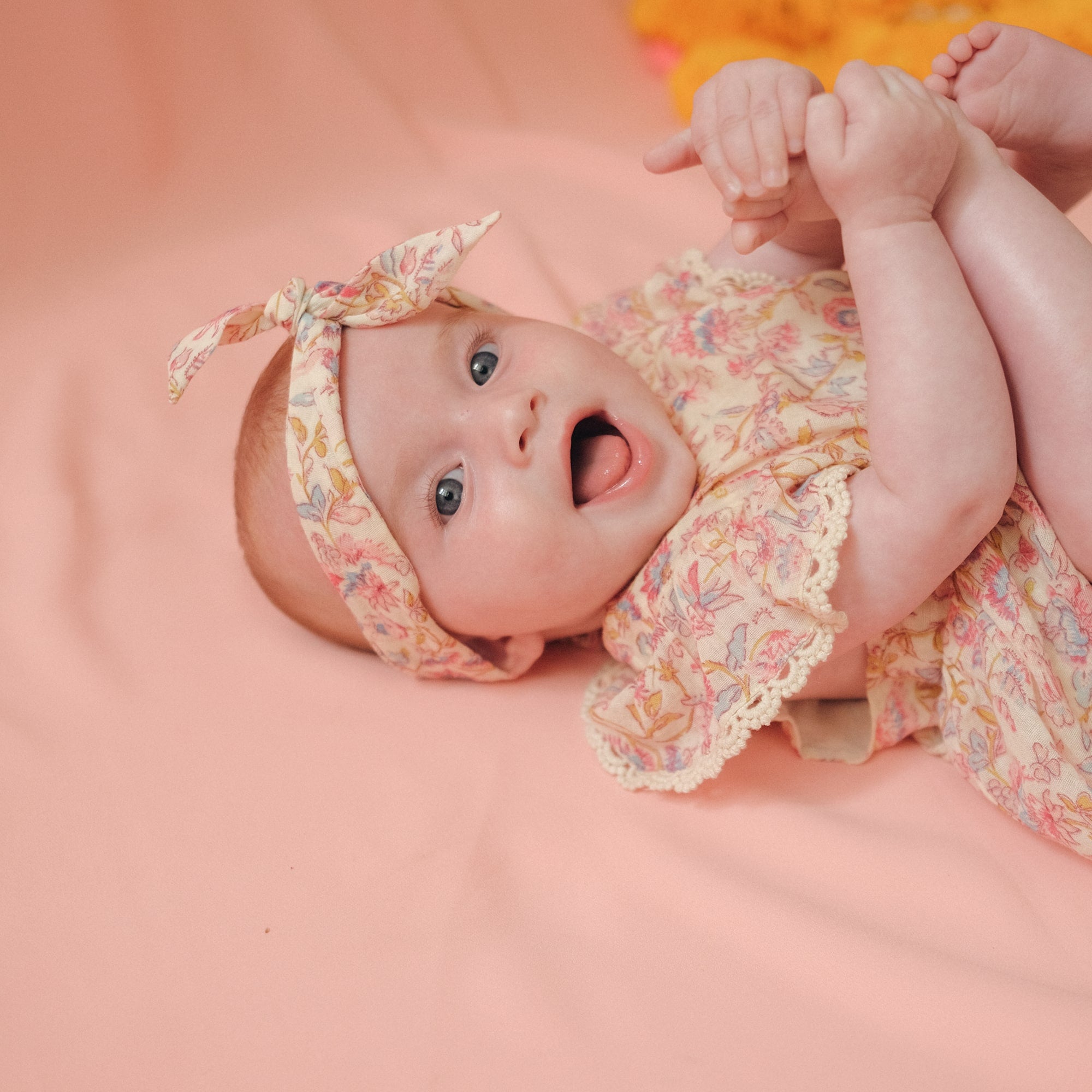 Baby Girls Pink Flowers Cotton Babysuit