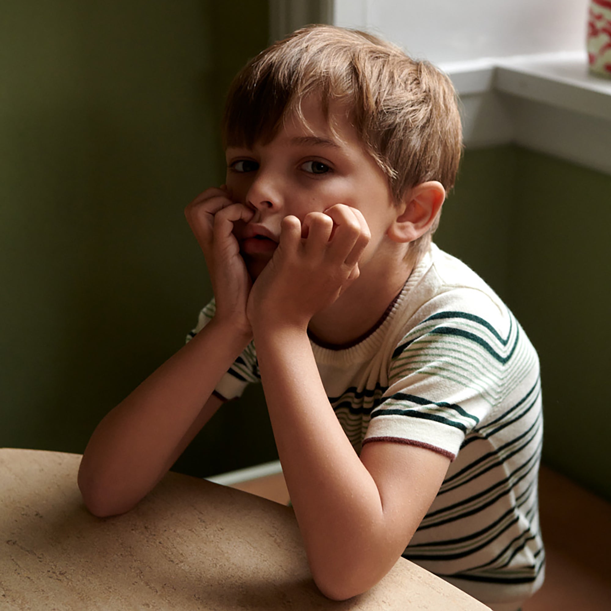 Boys & Girls Dark Green Stripes Cotton T-Shirt