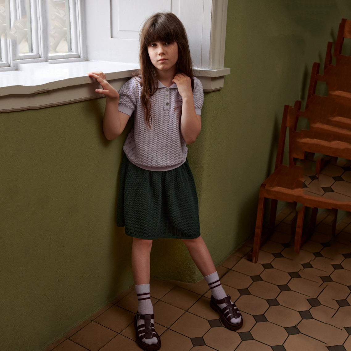 Girls Light Purple Cotton Polo Shirt