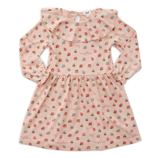 Girls Pink Printed Cotton Dress