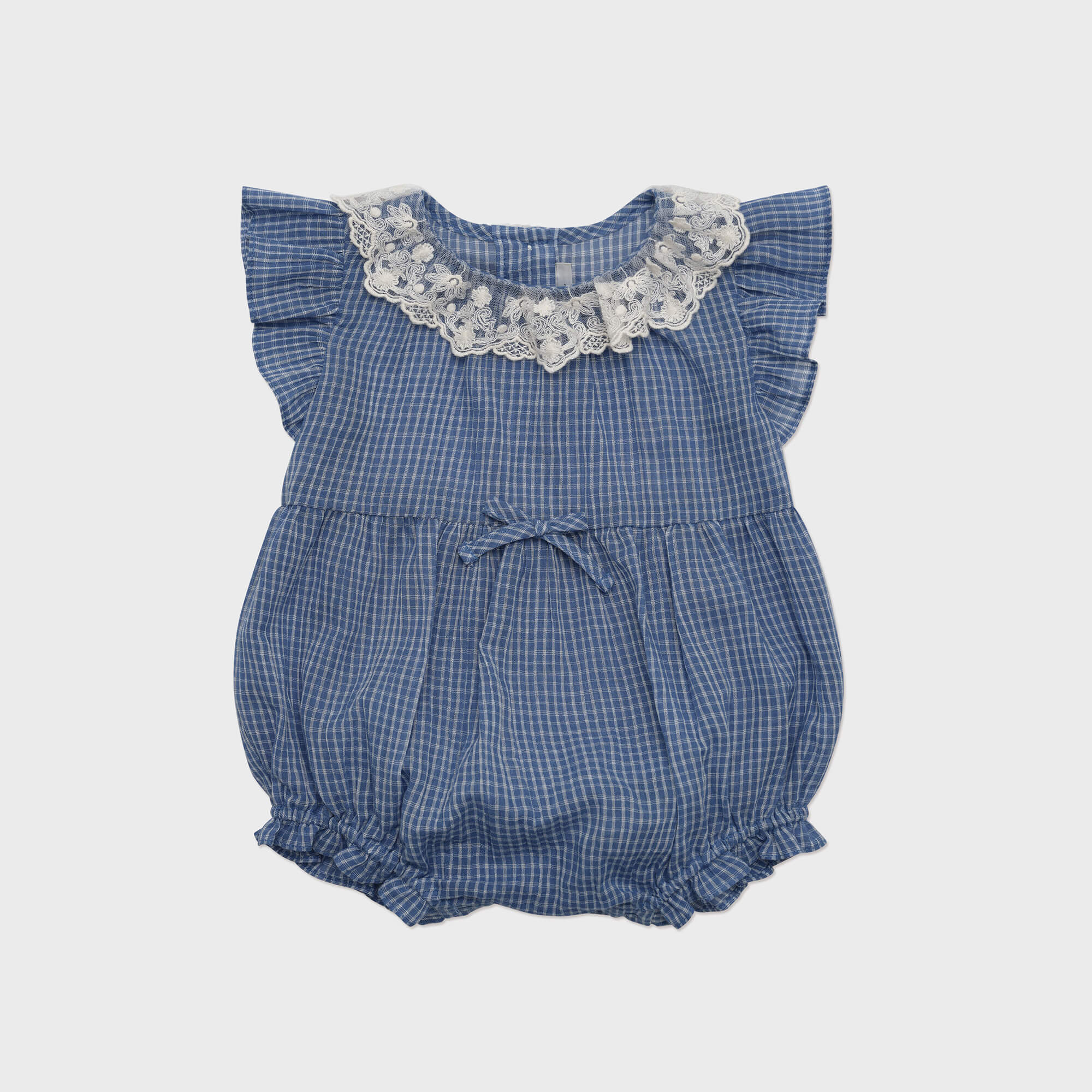 Baby Girls Blue Check Cotton Babysuit